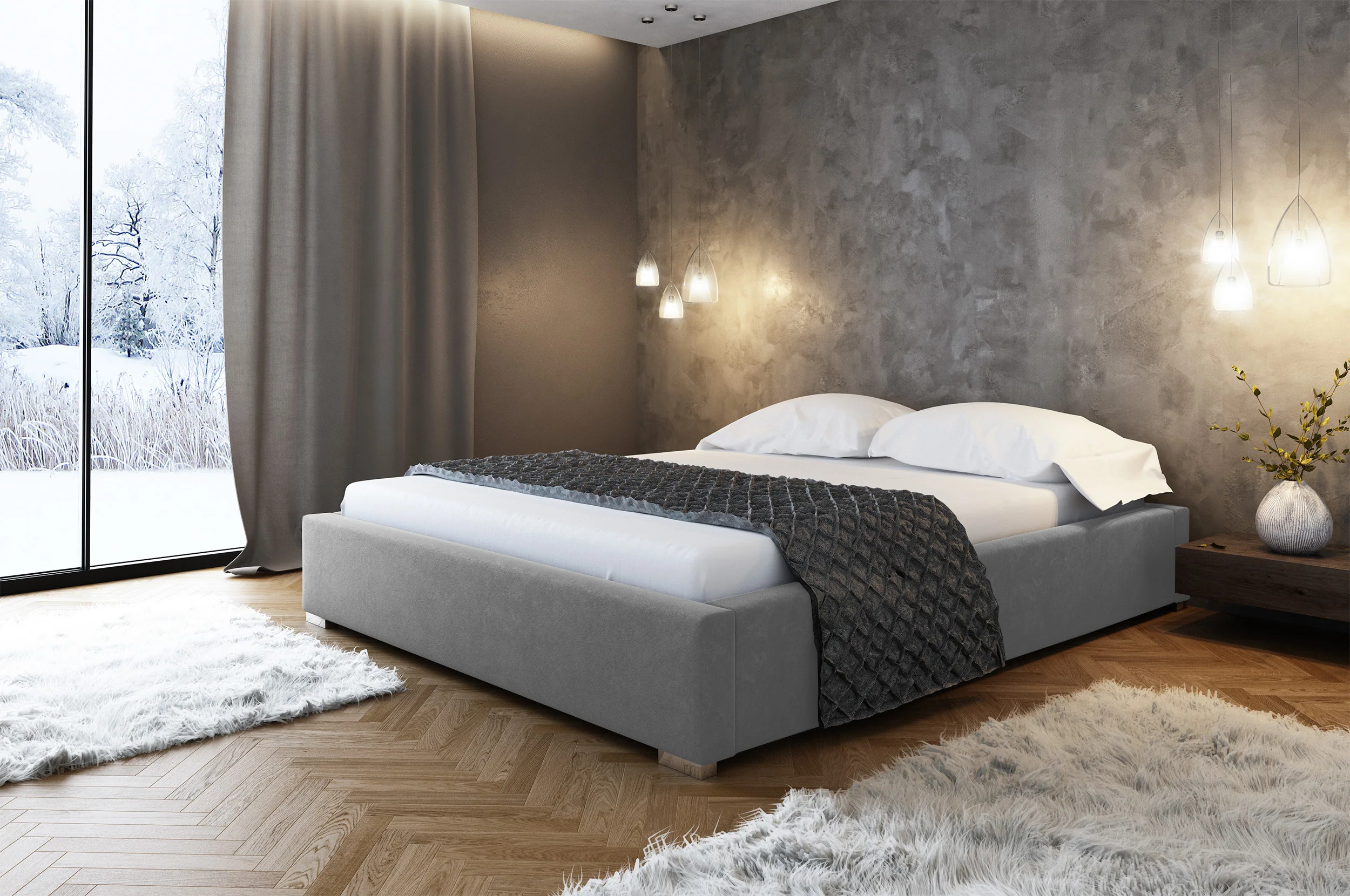 Łóżko tapicerowane Plene 160x200 ze stelażem metalowym i pojemnikiem szare hydrofobowe - Image 2