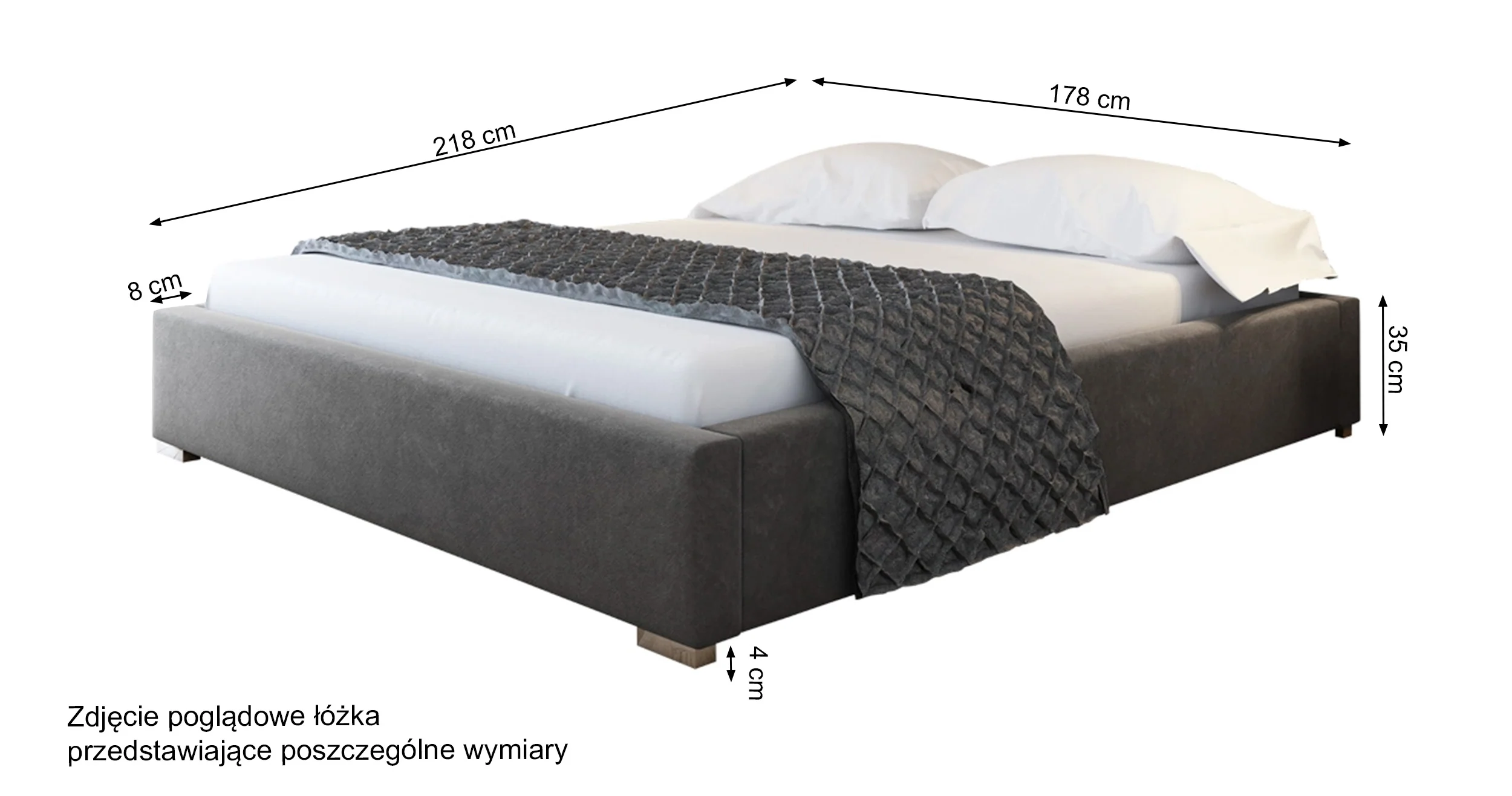 Łóżko tapicerowane Plene 160x200 ze stelażem metalowym i pojemnikiem szare hydrofobowe - Image 3