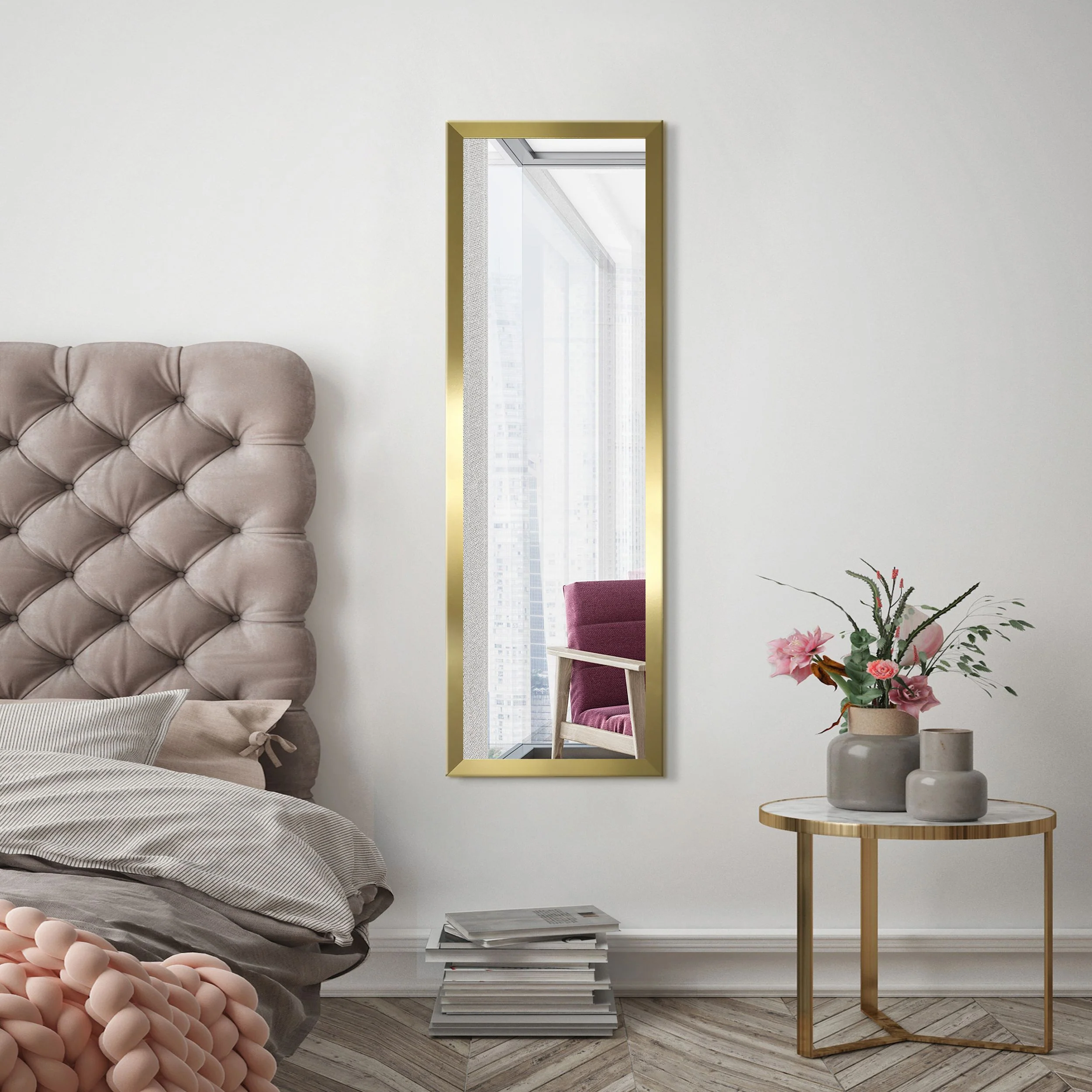 Lustro ścienne Assurell 127x47 cm w złotej ramie - Image 2