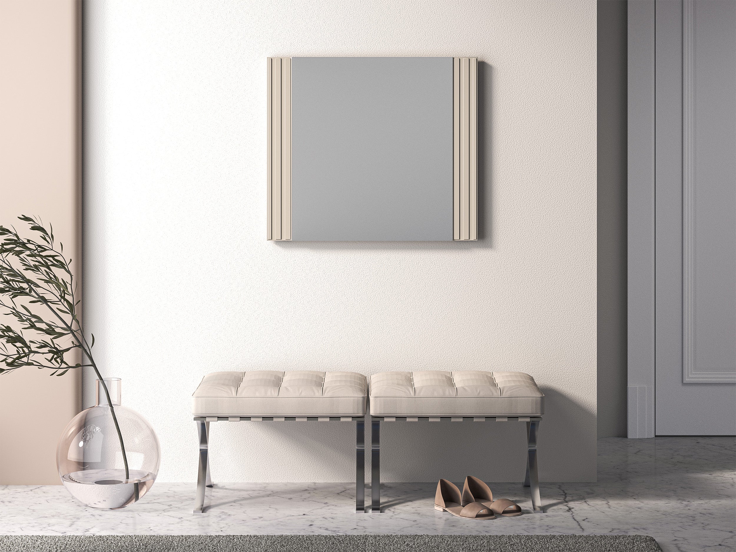 Lustro ścienne Caletto 56x65 cm ozdobne lamele beżowe - Image 2