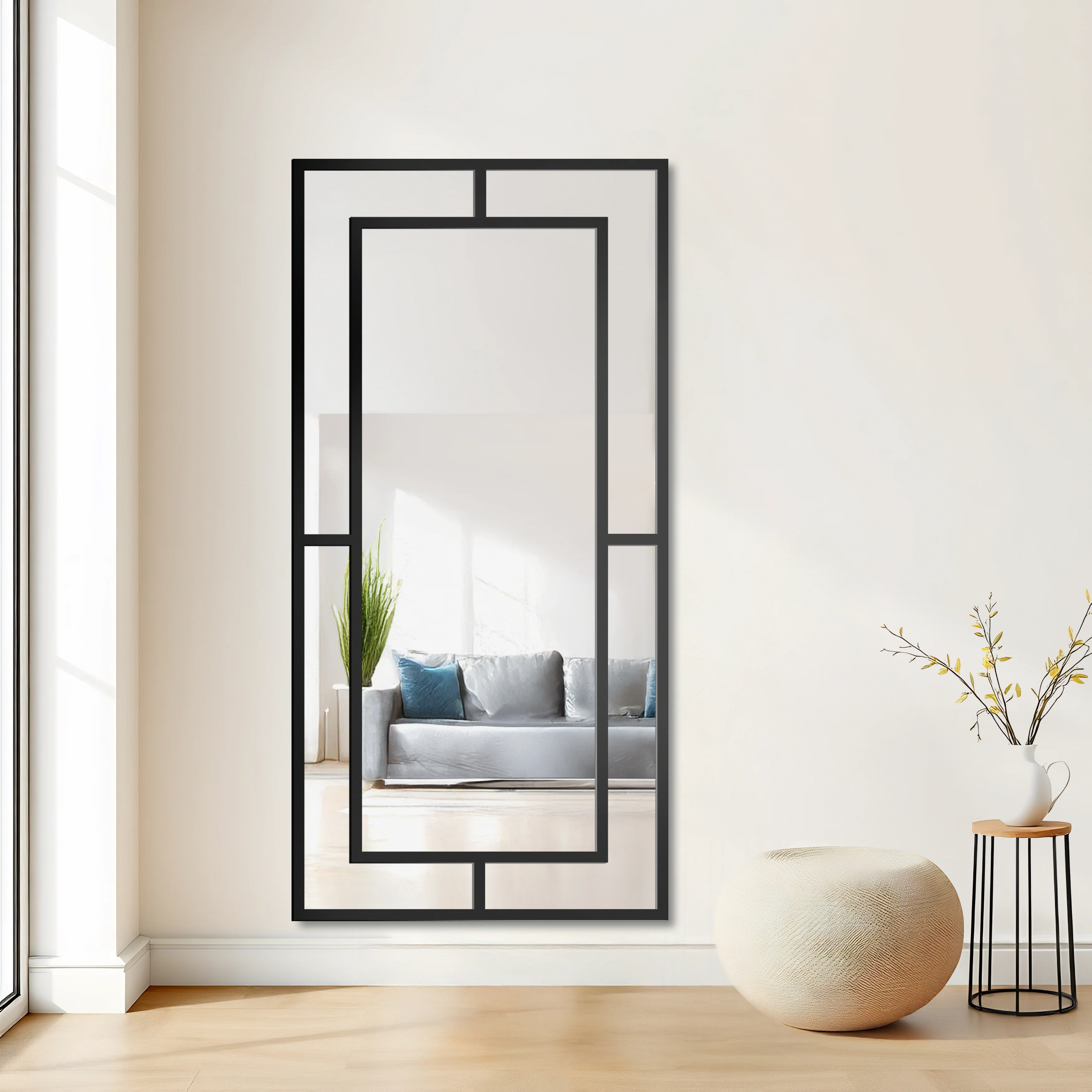 Lustro ścienne Gloria 150x90 cm ze szprosami w czarnej ramie - Image 2