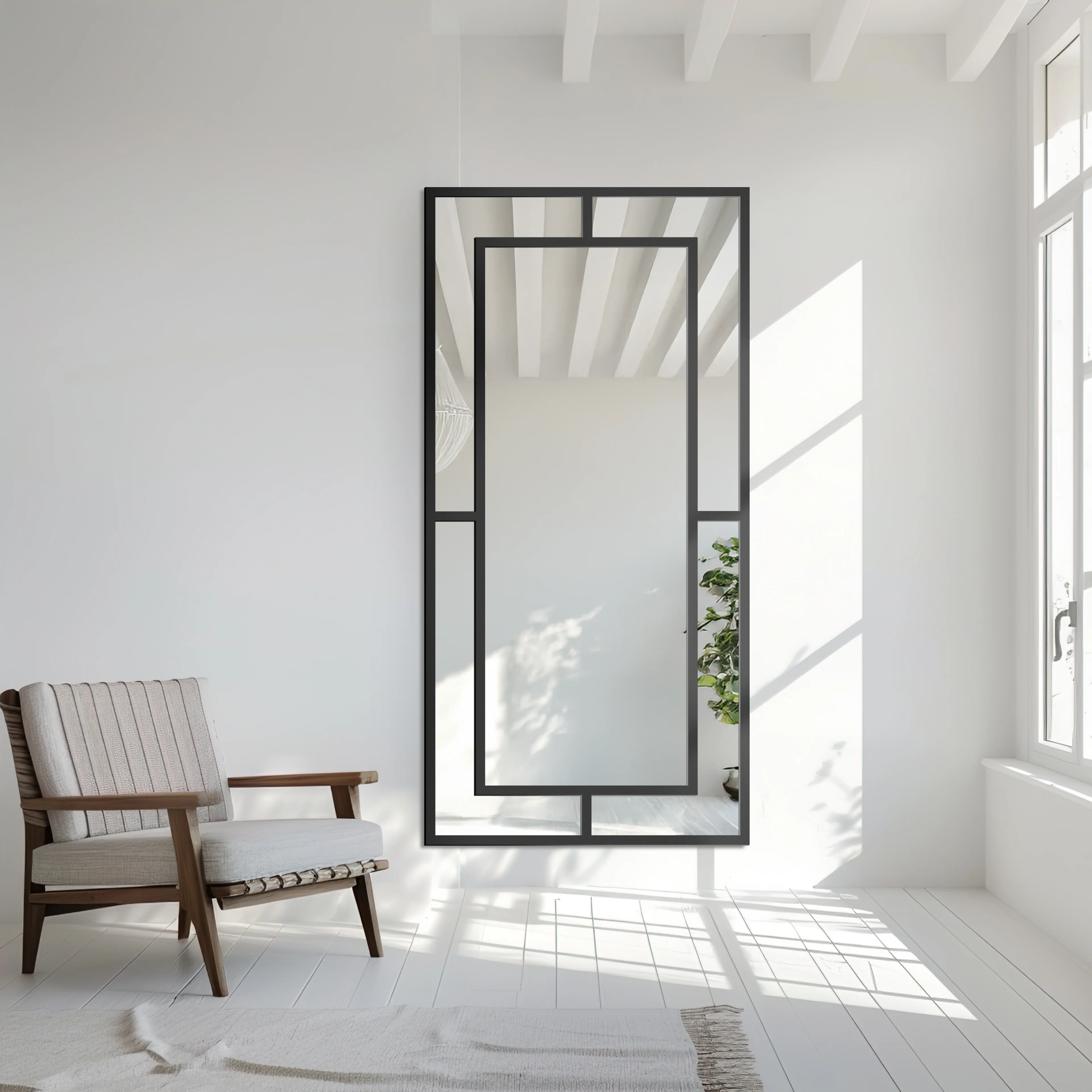 Lustro ścienne Gloria 150x90 cm ze szprosami w czarnej ramie - Image 3