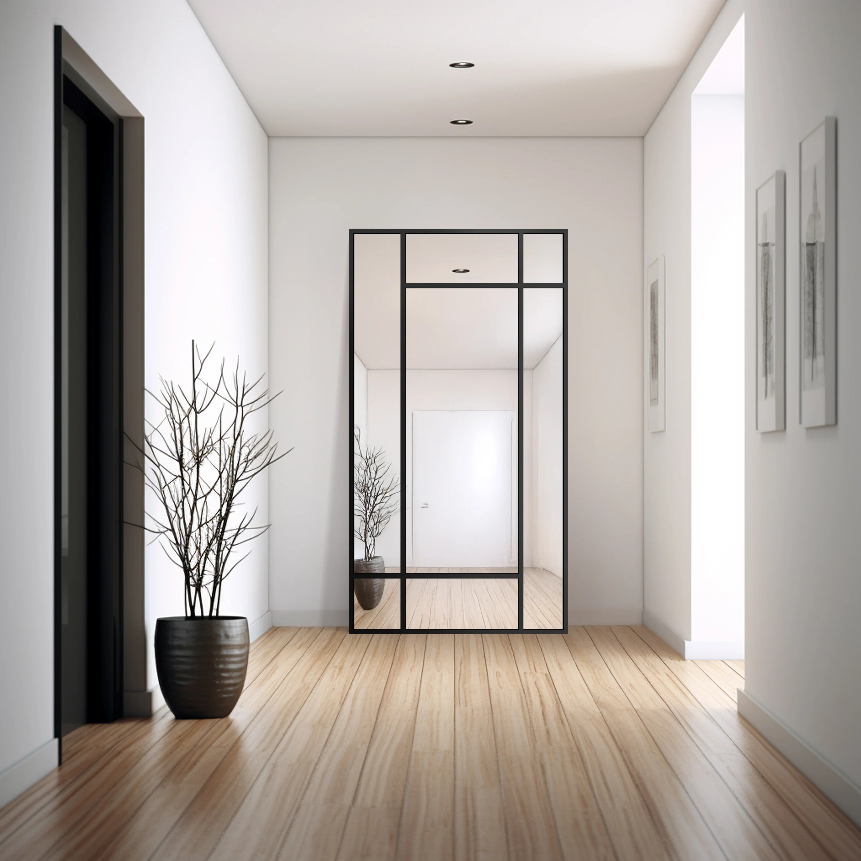 Lustro ścienne Hektor 120x60 cm ze szprosami w czarnej ramie - Image 3