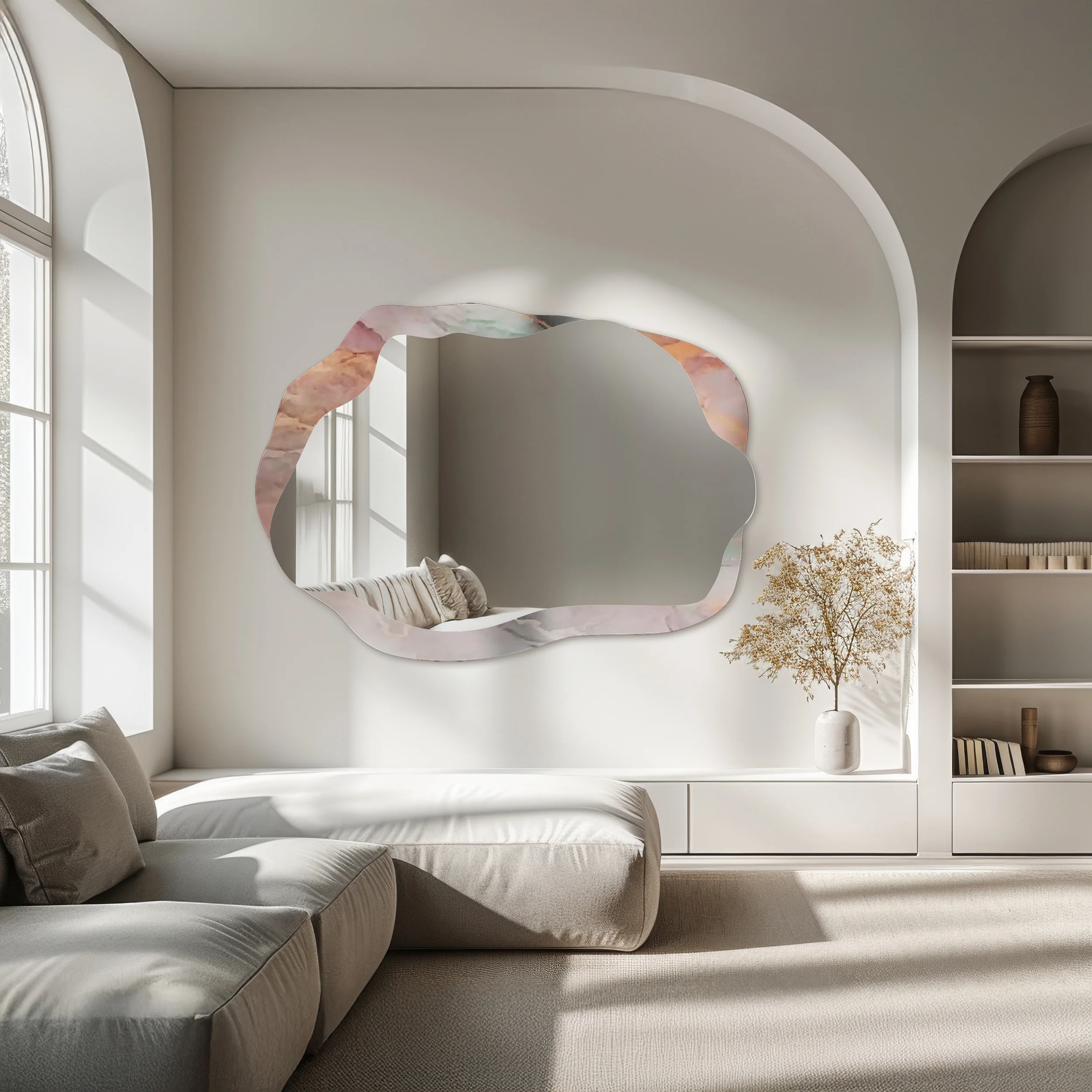 Lustro ścienne Marble Rosato 70x50 cm motyw różowego marmuru - Image 2