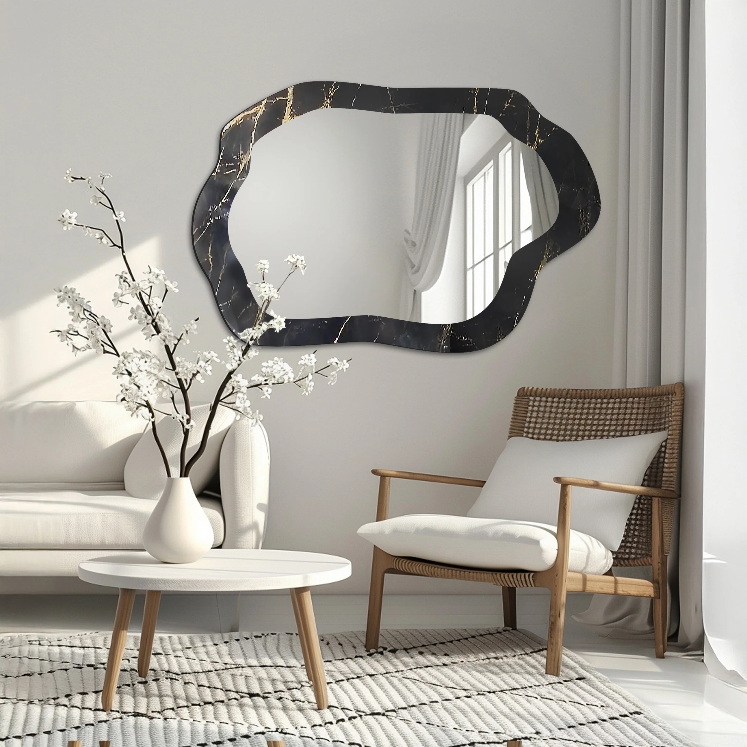 Lustro ścienne Marble Verdi 80x53 cm motyw czarno-złotego marmuru - Image 2