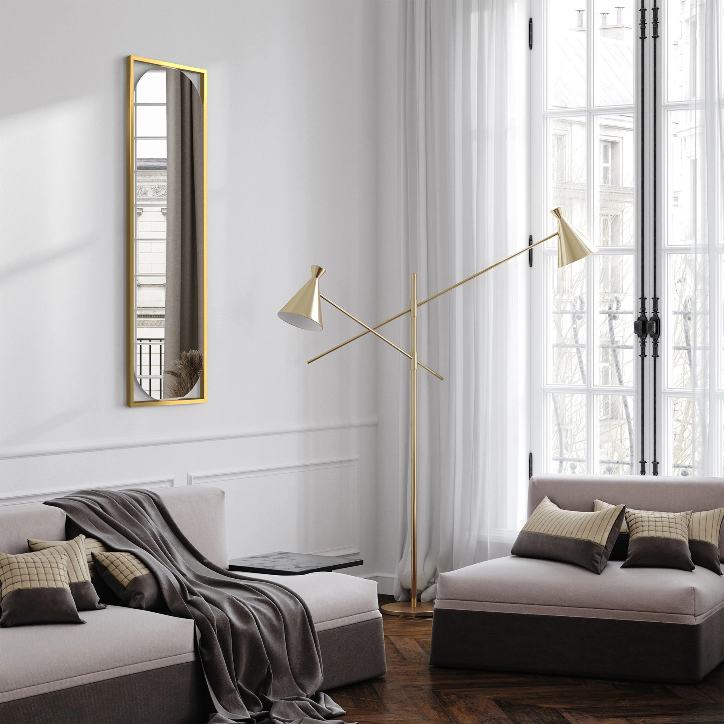 Lustro ścienne Thelmen 132x37 cm w złotej ramie - Image 2