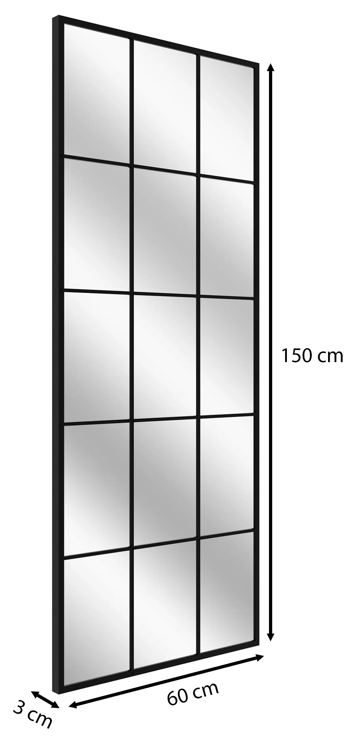 Lustro ścienne Villary 150x60 cm ze szprosami małe kwatery czarne - Image 6