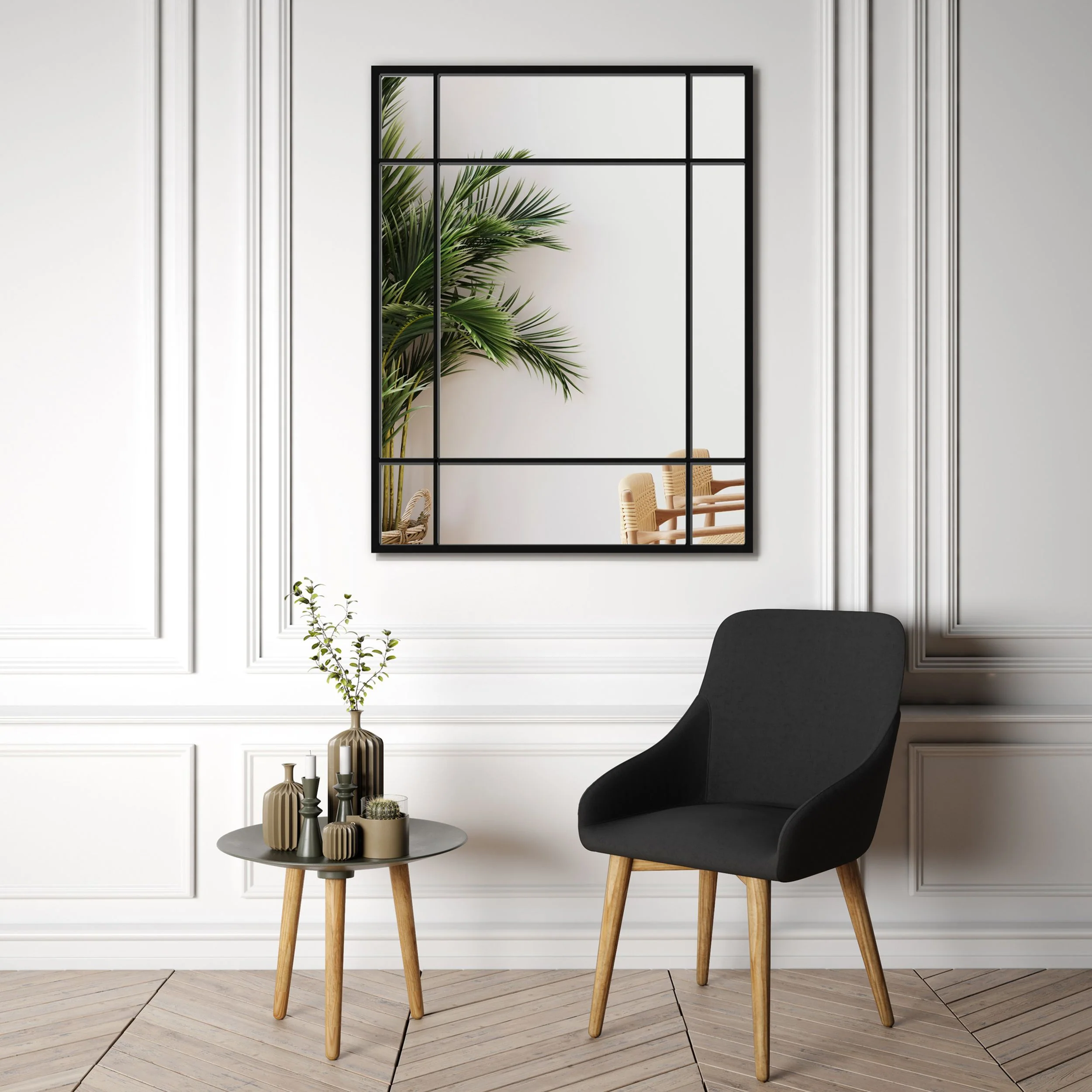 Lustro ścienne Villary 95x69 cm ze szprosami czarne - Image 3