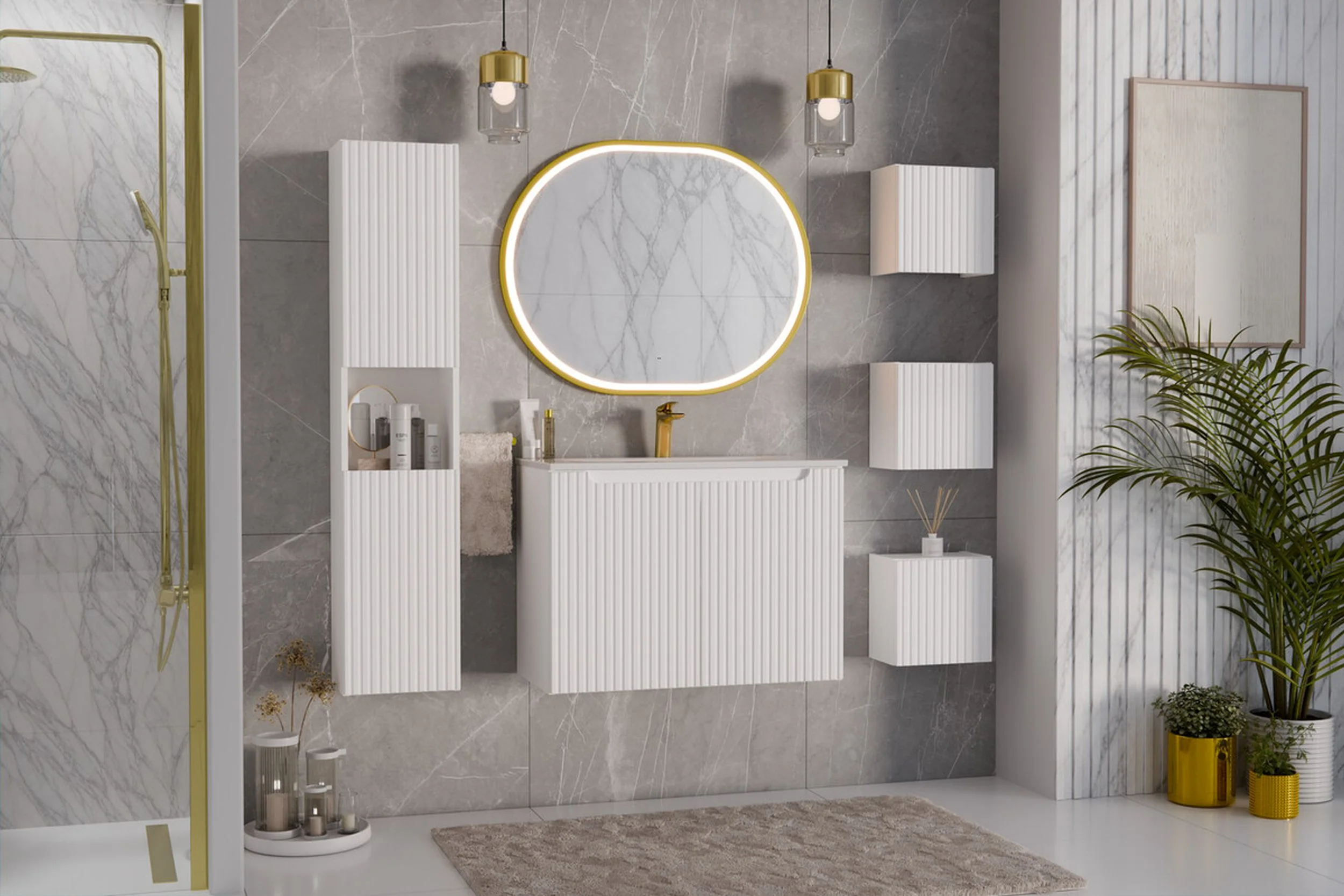 Lustro z oświetleniem LED Olimmi 90x70 cm w złotej ramie - Image 4