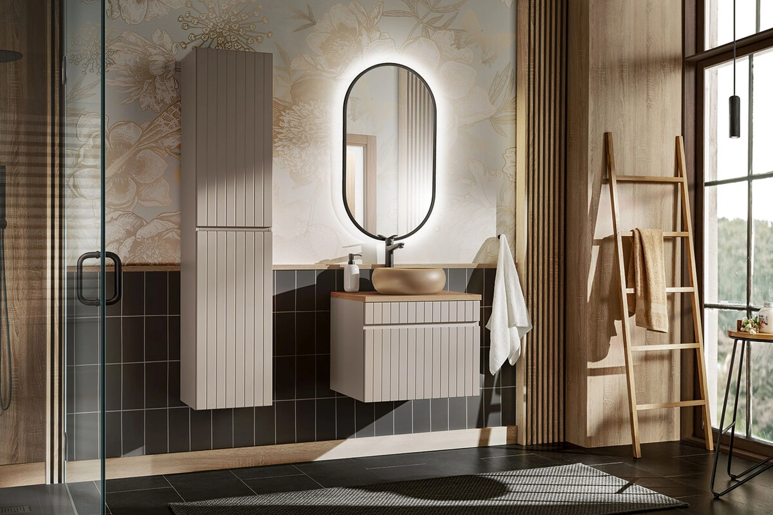 Lustro z podświetleniem LED Olimmi 90x50 cm w czarnej ramie - Image 2