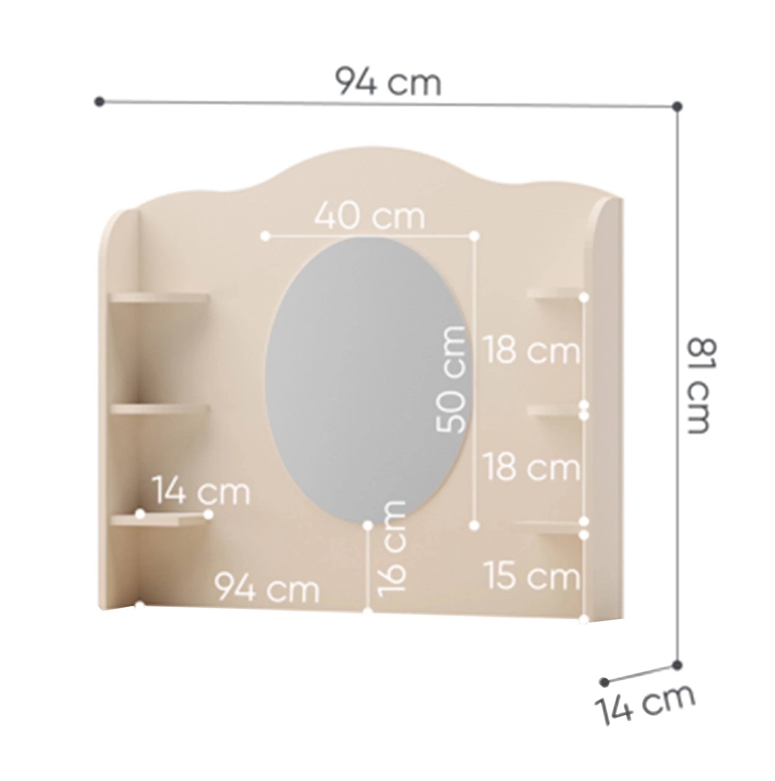 Nadstawka do biurka Story z lustrem i półkami 94 cm beż piaskowy - Image 6