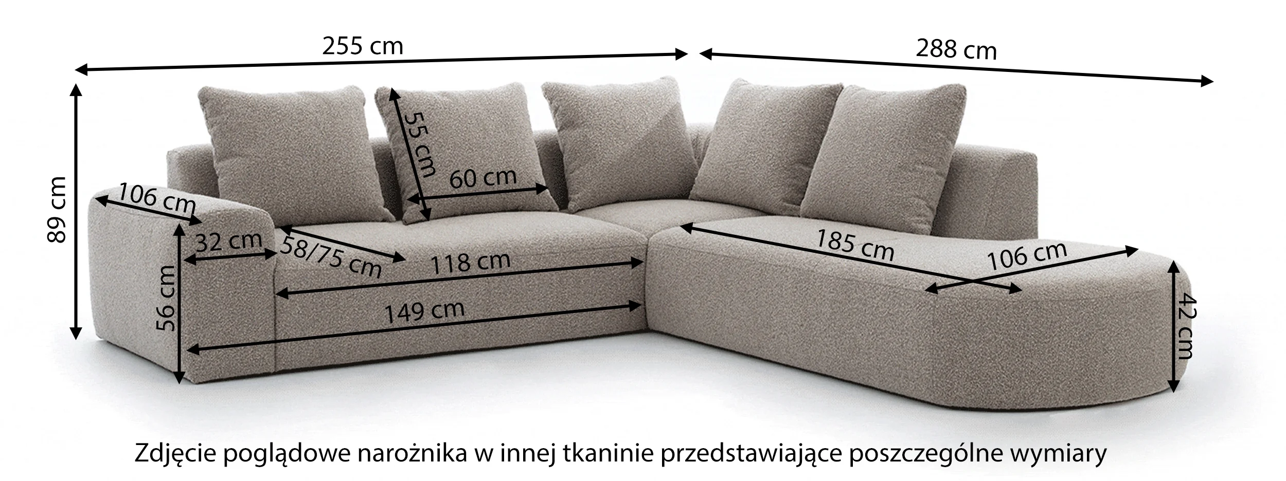 Narożnik modułowy Castellina L-kształtny 255 cm większy ciemnoszary w tkaninie boucle lewostronny - Image 4