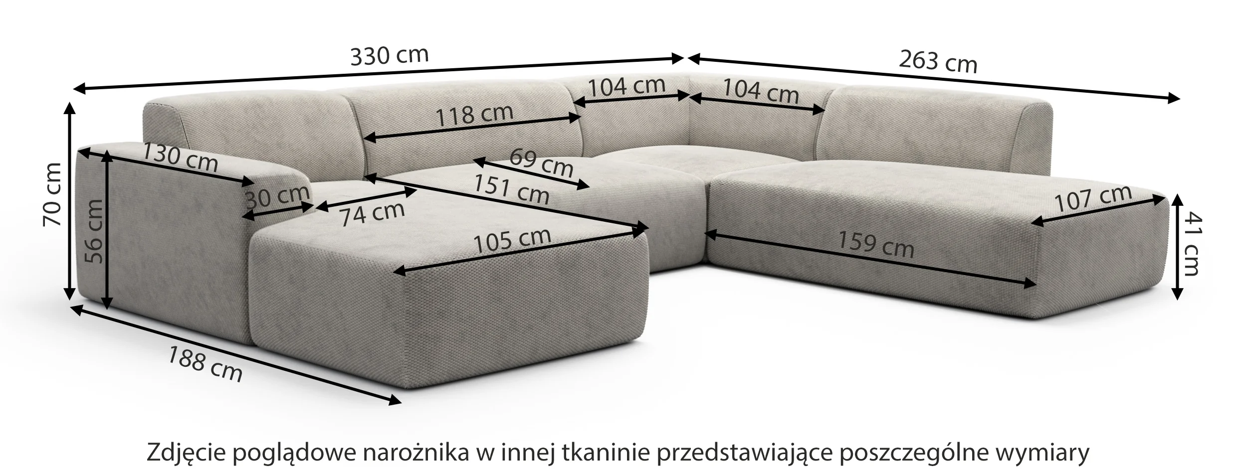 Narożnik modułowy Terrafino U-kształtny z oparciem po lewej stronie beżowy w tkaninie hydrofobowej - Image 3