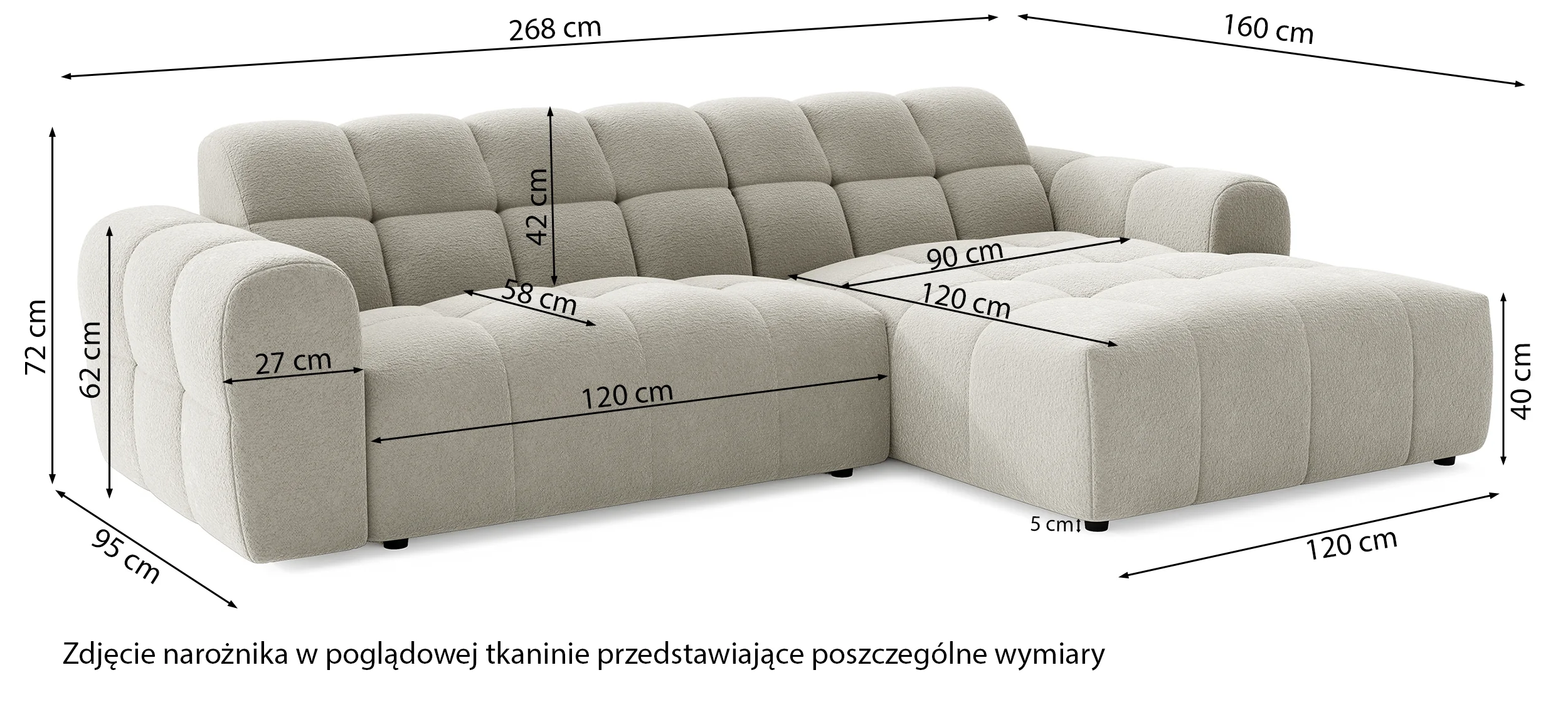 Narożnik Monti L-kształtny lewostronny jasnoszary szenil - Image 4