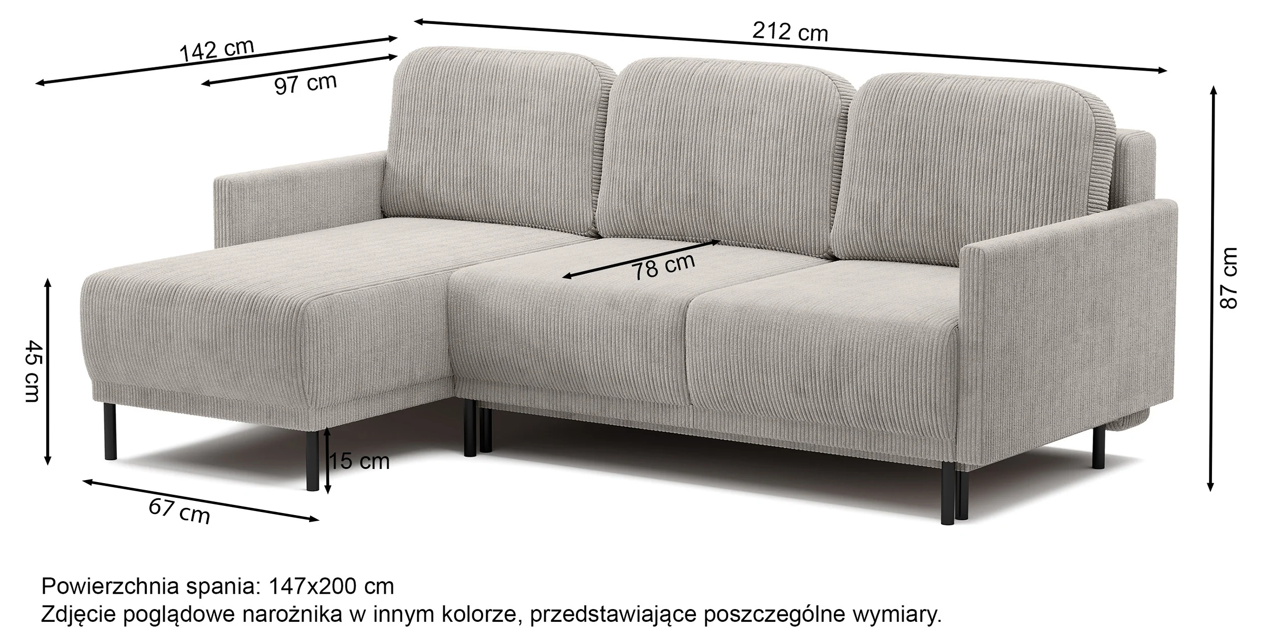 Narożnik rozkładany Hamiel L-kształtny z pojemnikiem uniwersalny niebieskoszary sztruks - Image 10