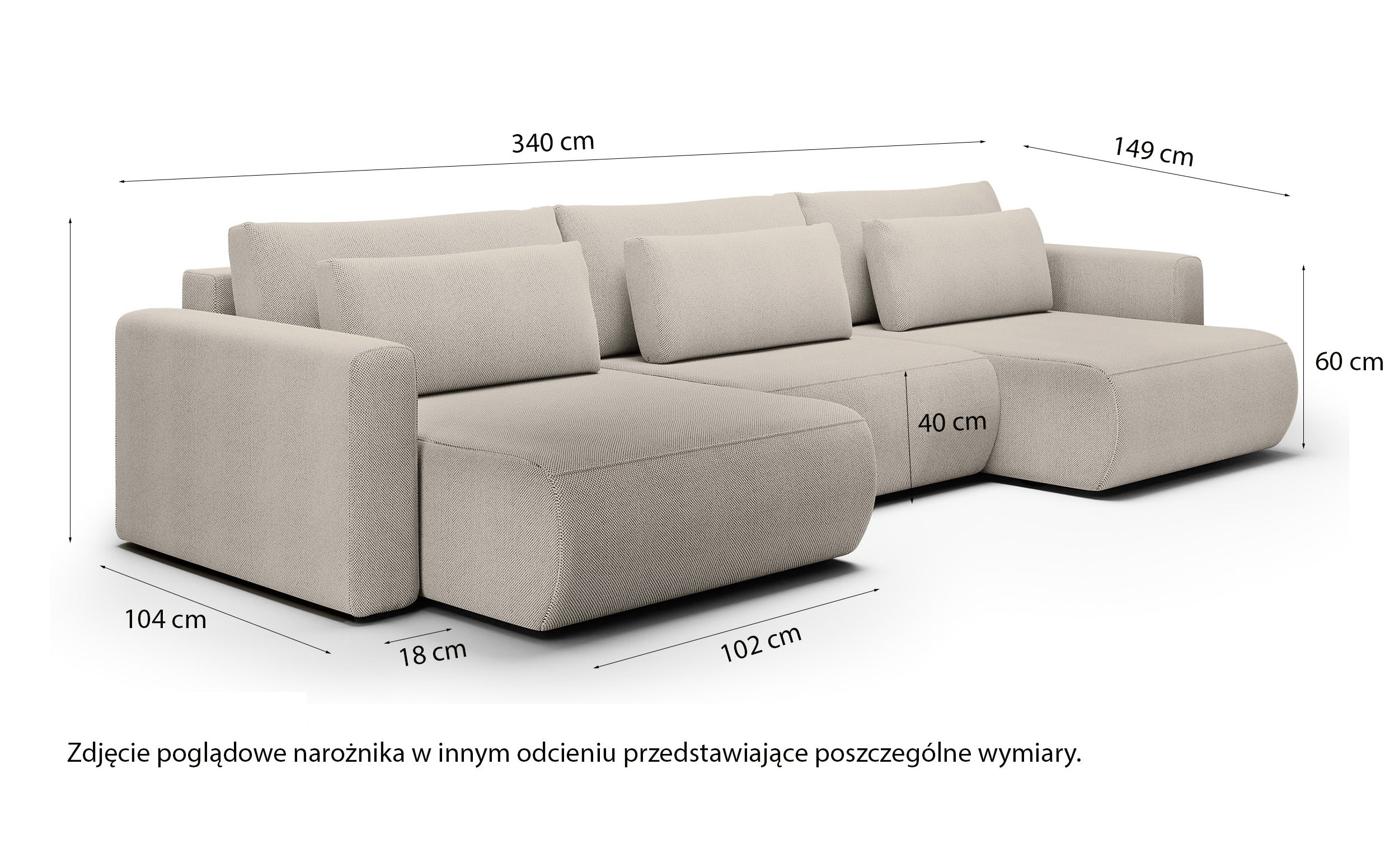 Narożnik z funkcją spania Ajwar U-kształtny z pojemnikiem ciemnozielony szenil hydrofobowy uniwersalny - Image 5