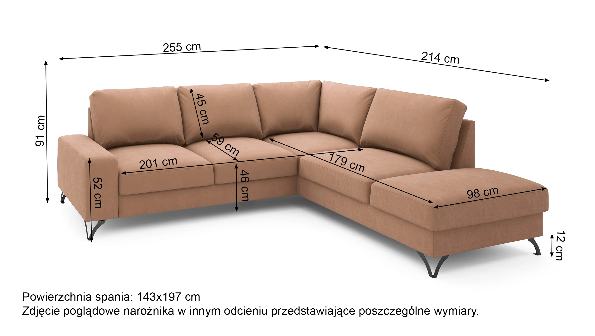 Narożnik z funkcją spania Bewello L-kształtny z boczkiem i pojemnikiem szarobeżowy welur łatwoczyszczący hydrofobowy prawostronny - Image 6