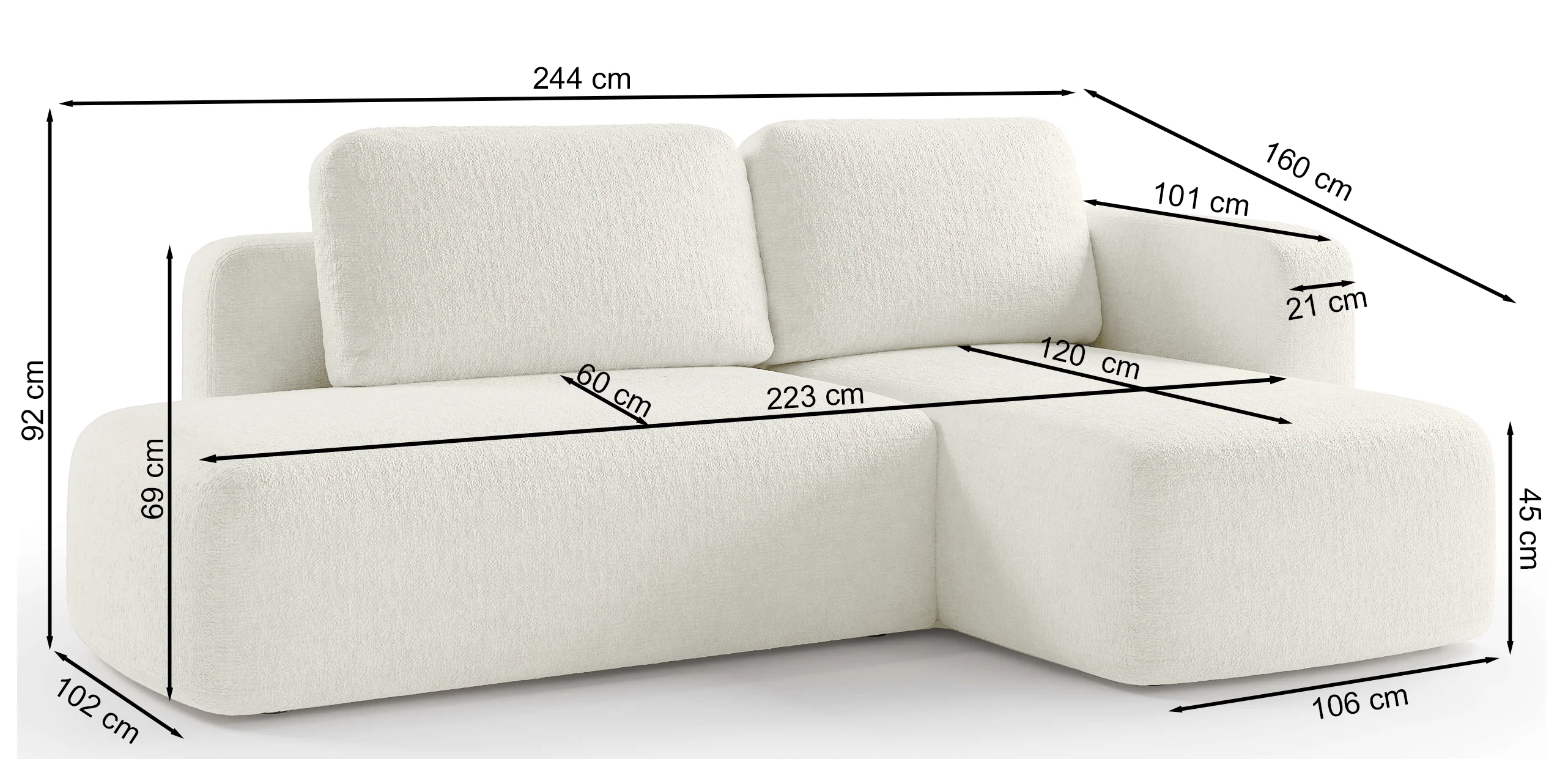 Narożnik z funkcją spania Blavio L-kształtny lewostronny z pojemnikiem ciemnoszary szenil - Image 6