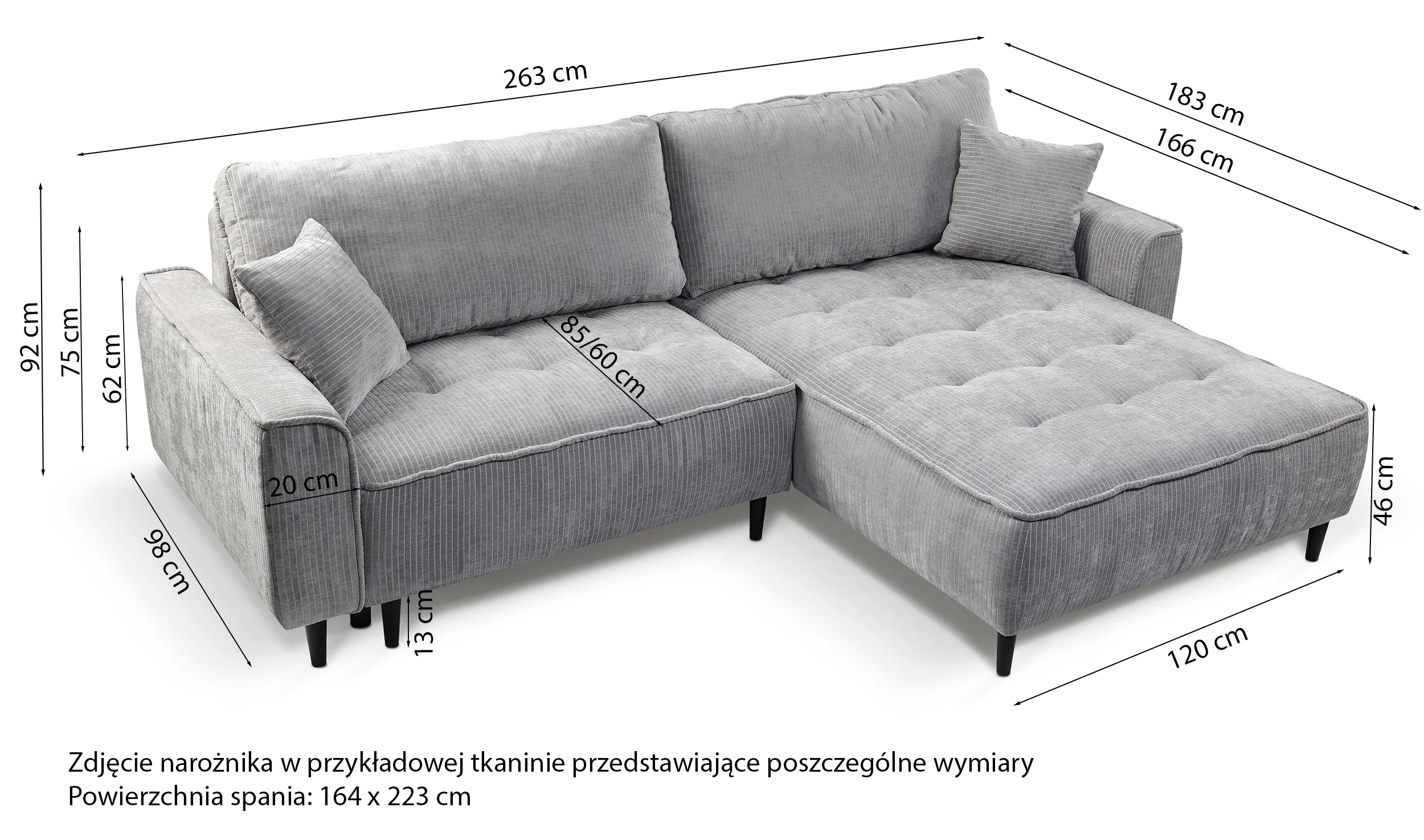 Narożnik z funkcją spania Blues L-kształtny prawostronny z pojemnikiem grafitowy sztruks - Image 9