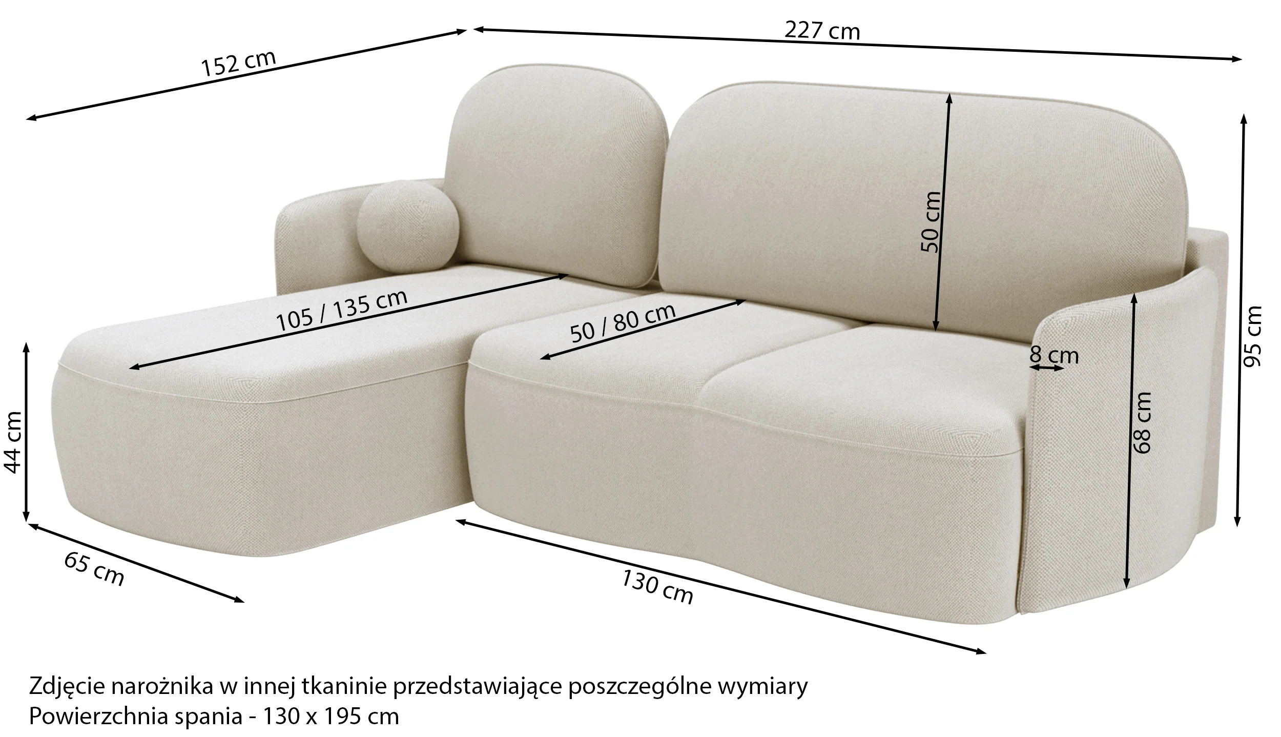 Narożnik z funkcją spania Blummi L-kształtny uniwersalny z pojemnikiem biały szenil hydrofobowy - Image 8