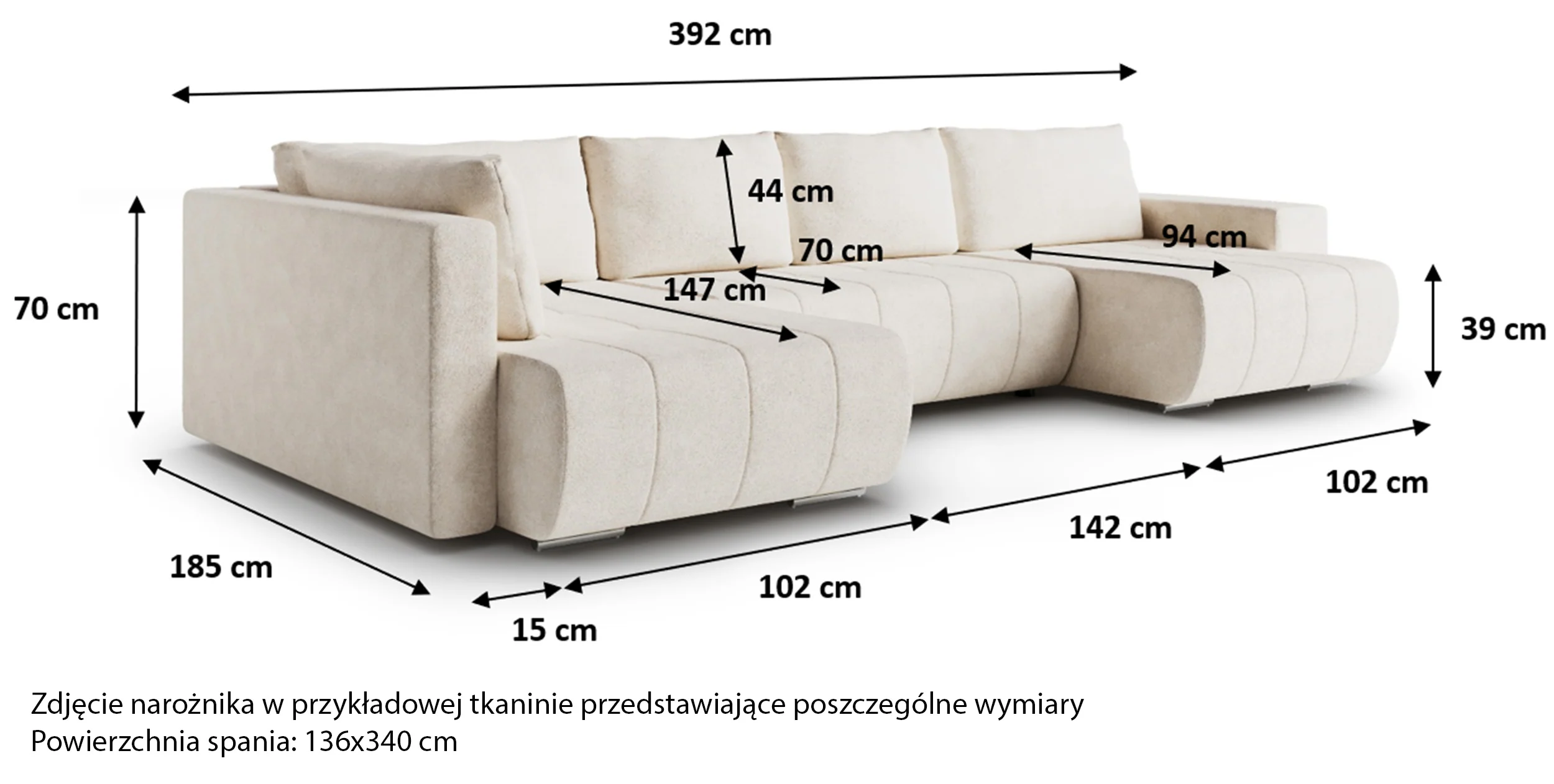 Narożnik z funkcją spania Blur U-kształtny lewostronny z pojemnikiem szary plecionka hydrofobowa - Image 5