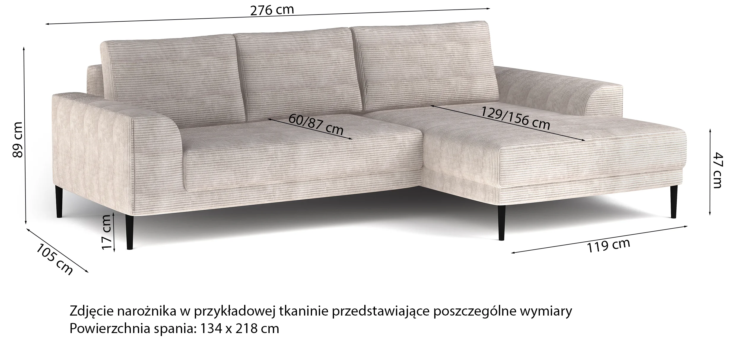 Narożnik z funkcją spania Capitol L-kształtny z pojemnikiem beżowy sztruks prawostronny - Image 8