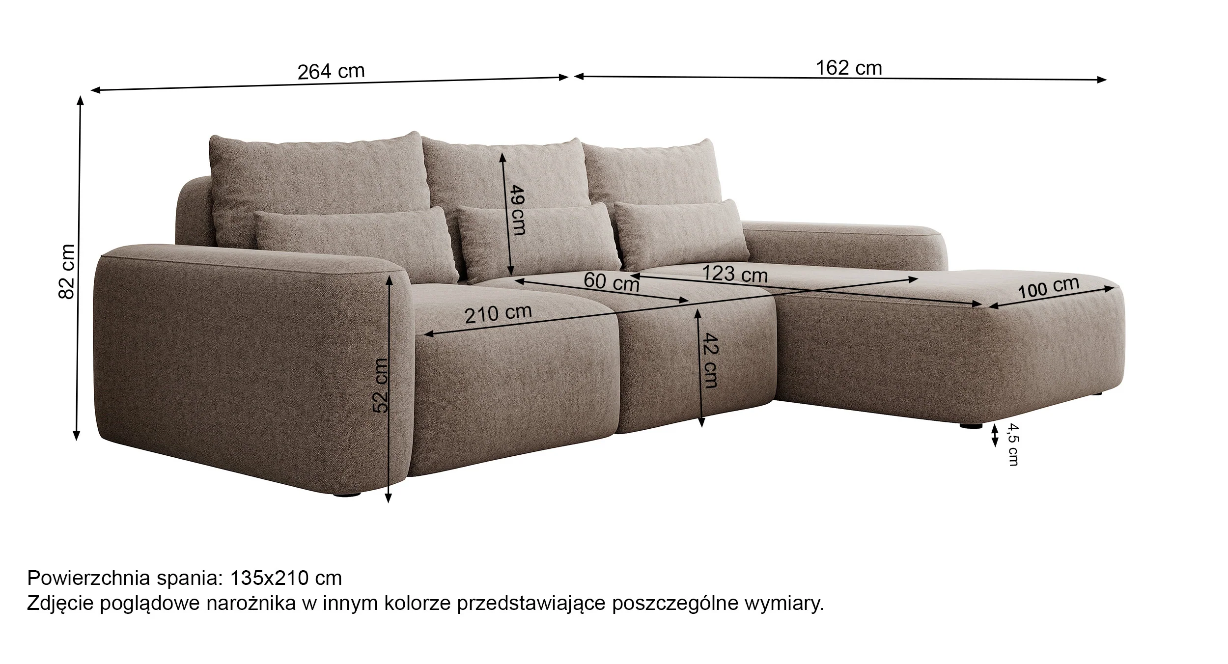 Narożnik z funkcją spania Carnos L-kształtny z dodatkowymi poduszkami lędźwiowymi kremowy szenil prawostronny - Image 9
