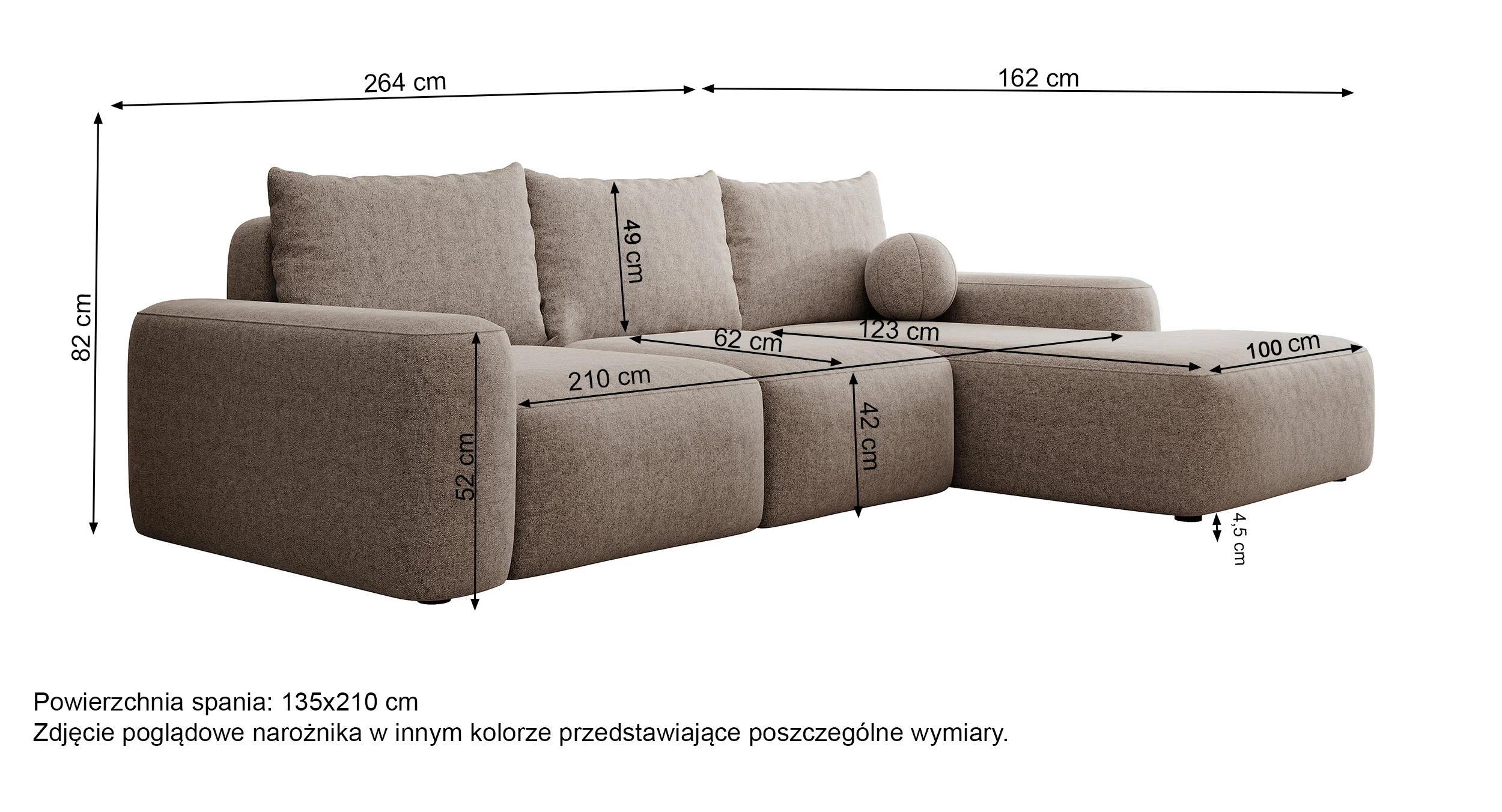 Narożnik z funkcją spania Carnos L-kształtny z piłką, pojedyncze poduszki oliwkowy szenil prawostronny - Image 8