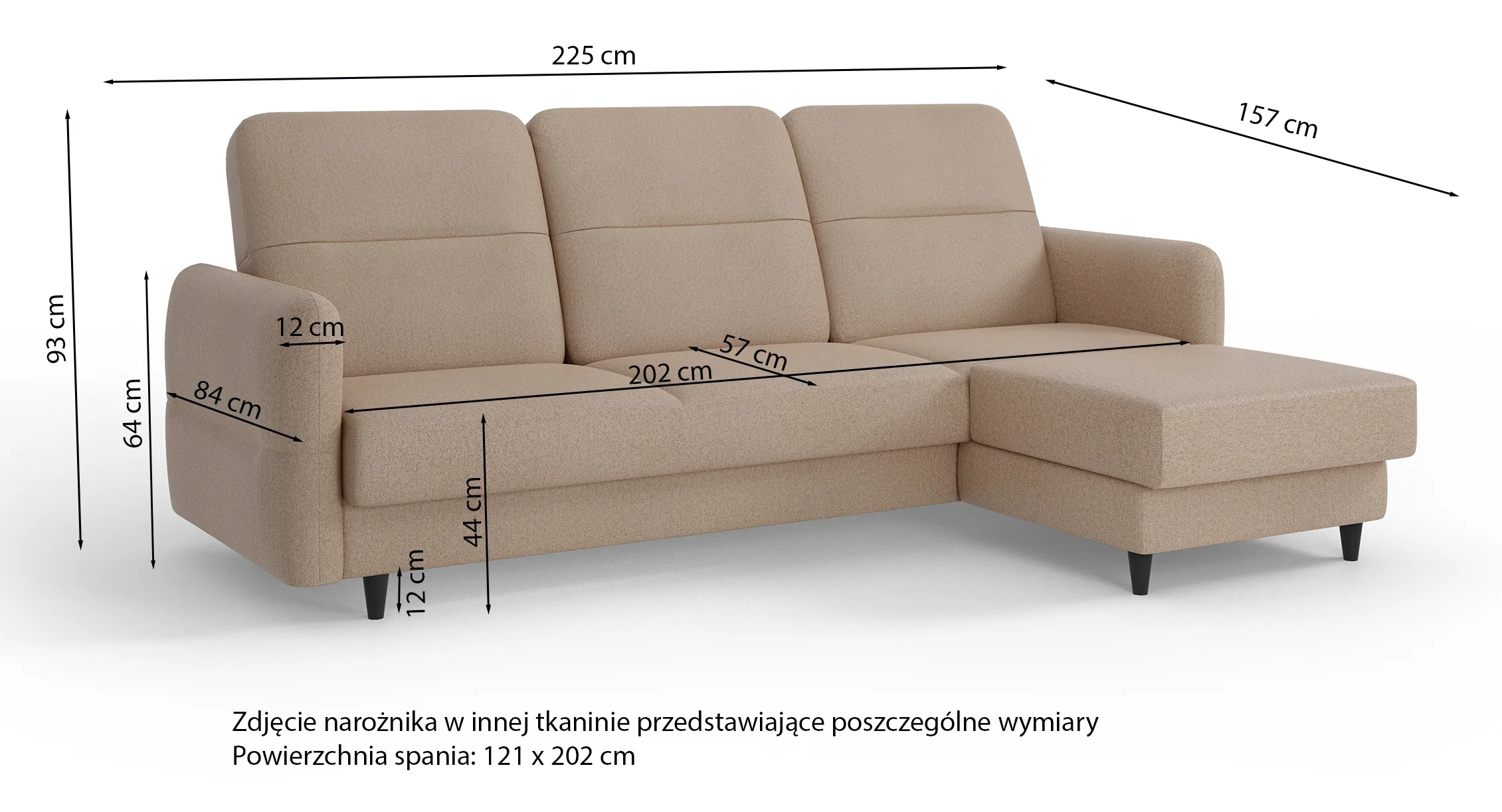 Narożnik z funkcją spania Dakari L-kształtny z pojemnikiem kremowy welur hydrofobowy lewostronny - Image 6