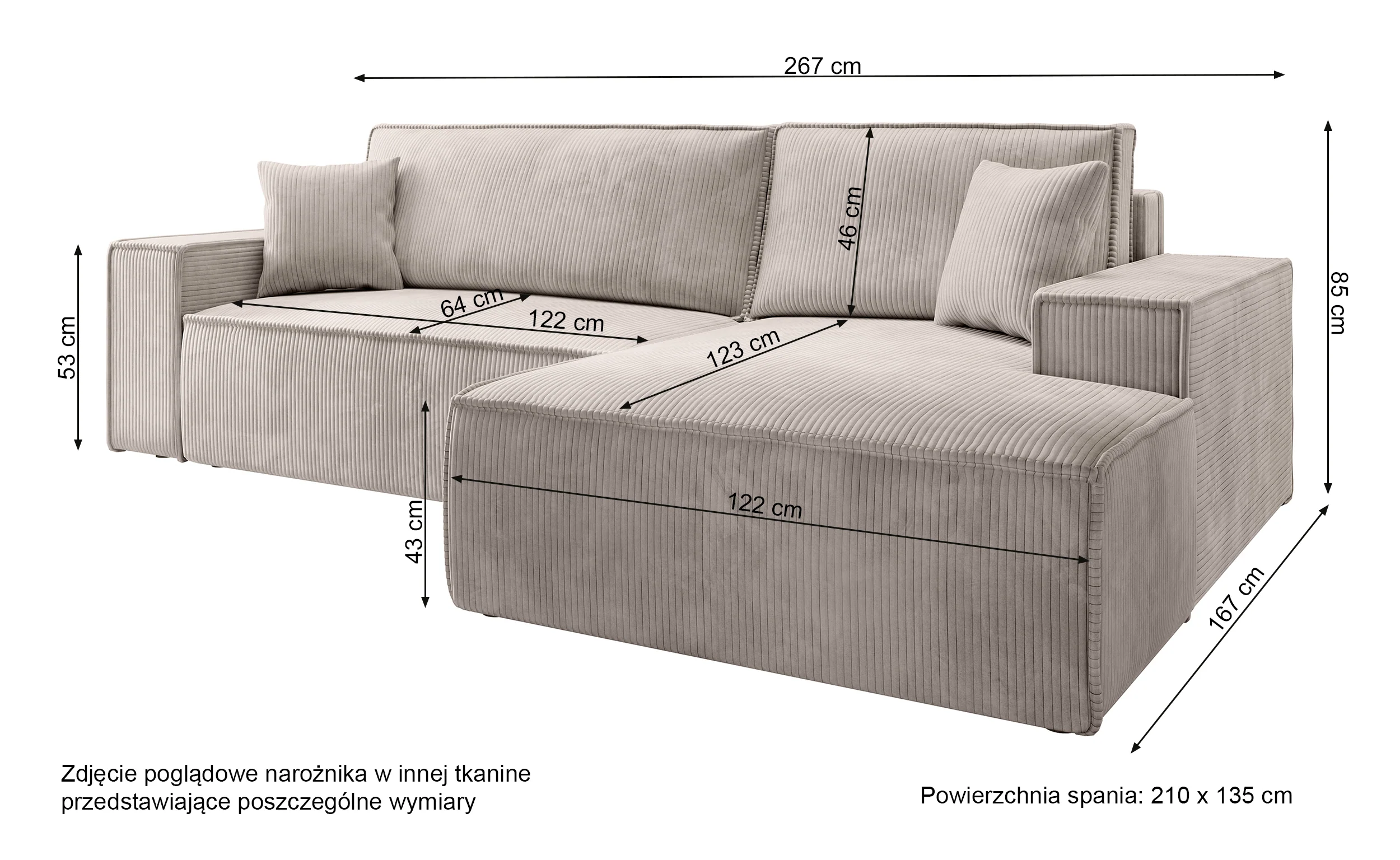 Narożnik z funkcją spania Farese New L-kształtny z pojemnikiem kremowy sztruks lewostronny - Image 7
