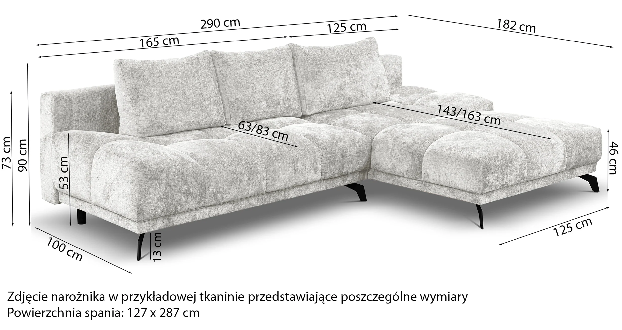 Narożnik z funkcją spania Felipe L-kształtny lewostronny z pojemnikiem czarny szenil hydrofobowy - Image 8