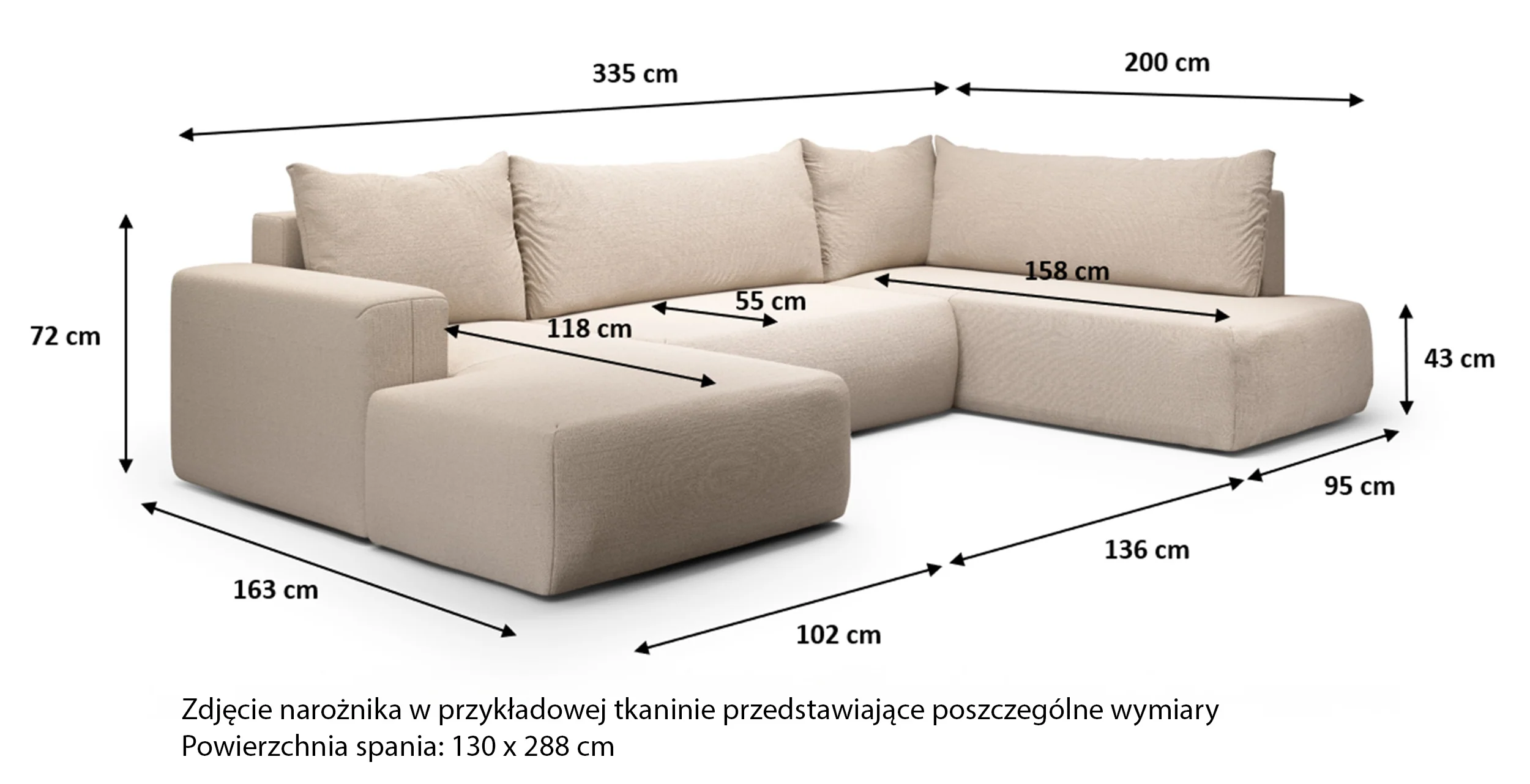 Narożnik z funkcją spania Lummi U-kształtny z pojemnikiem jasnobeżowy szenil hydrofobowy lewostronny - Image 5