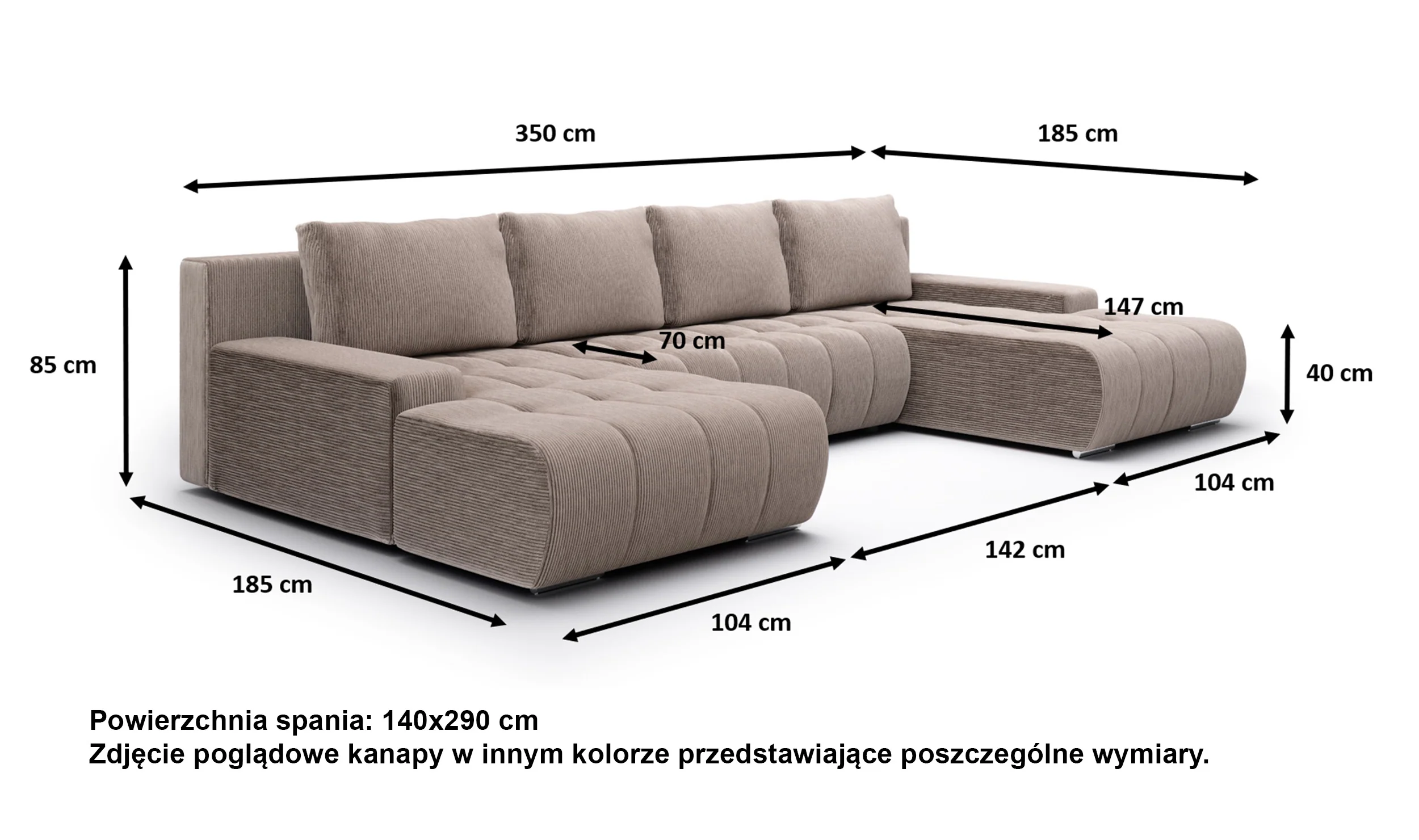 Narożnik z funkcją spania Magliano U-kształtny musztardowy sztruks - Image 5