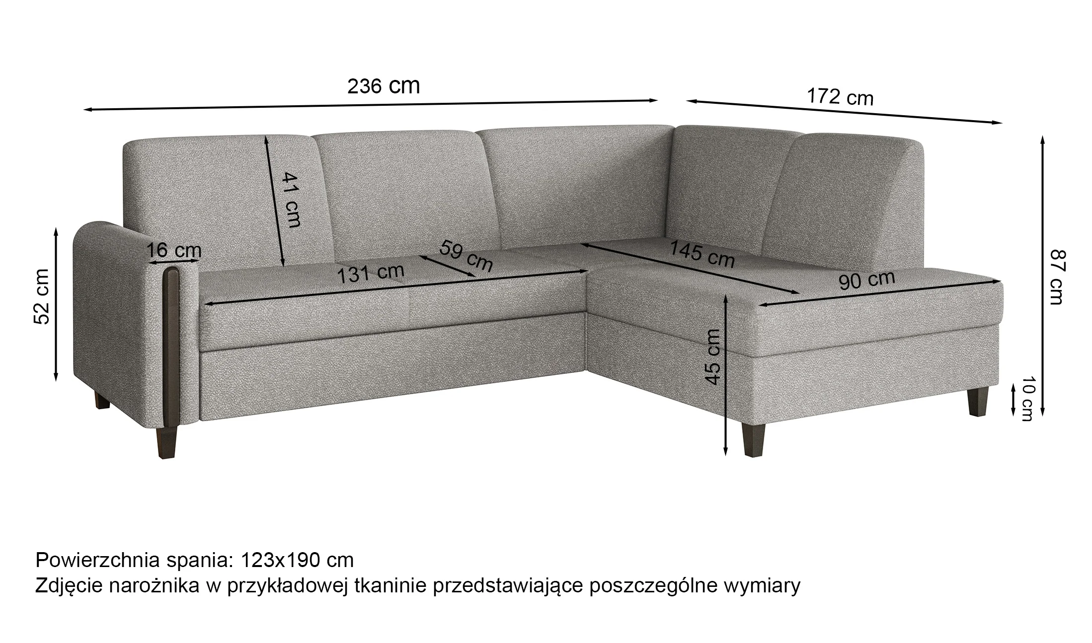 Narożnik z funkcją spania Majla L-kształtny lewostronny z pojemnikiem szary plecionka hydrofobowa - Image 8