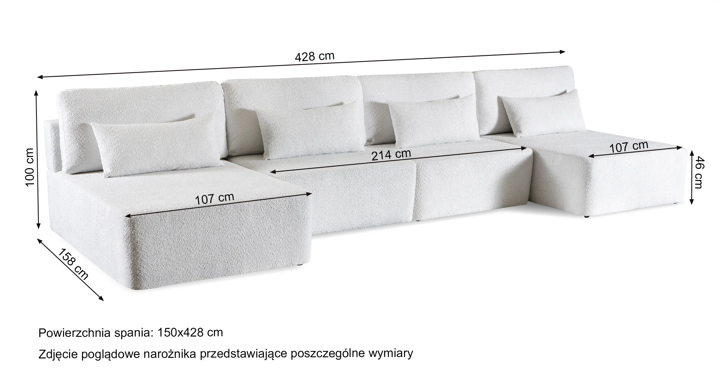 Narożnik z funkcją spania Moduliano U-kształtny duży z pojemnikiem uniwersalny kremowy boucle - Image 5