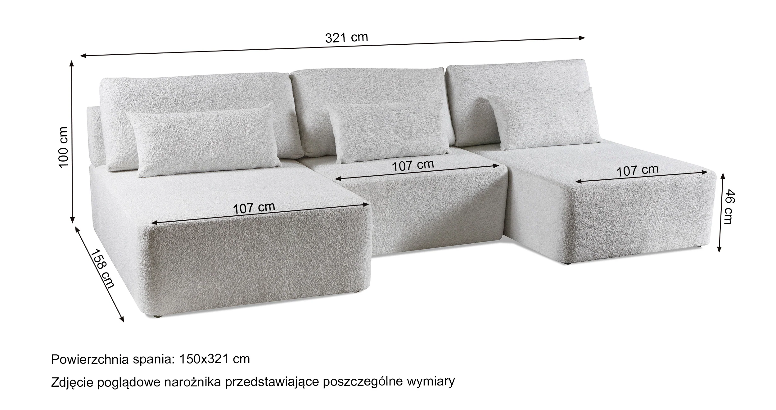 Narożnik z funkcją spania Moduliano U-kształtny z pojemnikiem uniwersalny kremowy boucle - Image 6