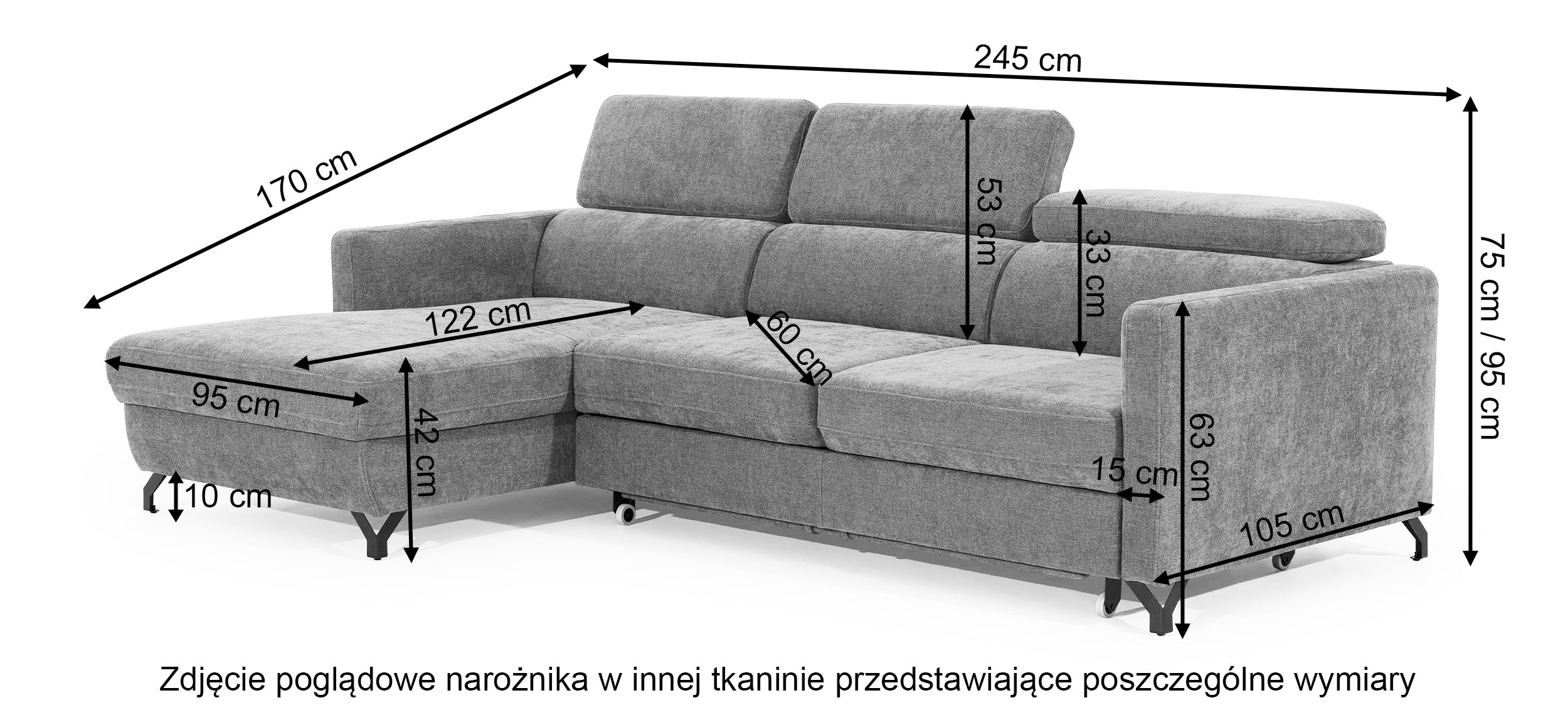 Narożnik z funkcją spania Monarda L-kształtny z pojemnikiem i regulowanymi zagłówkami granatowy w tkaninie łatwoczyszczącej lewostronny - Image 5