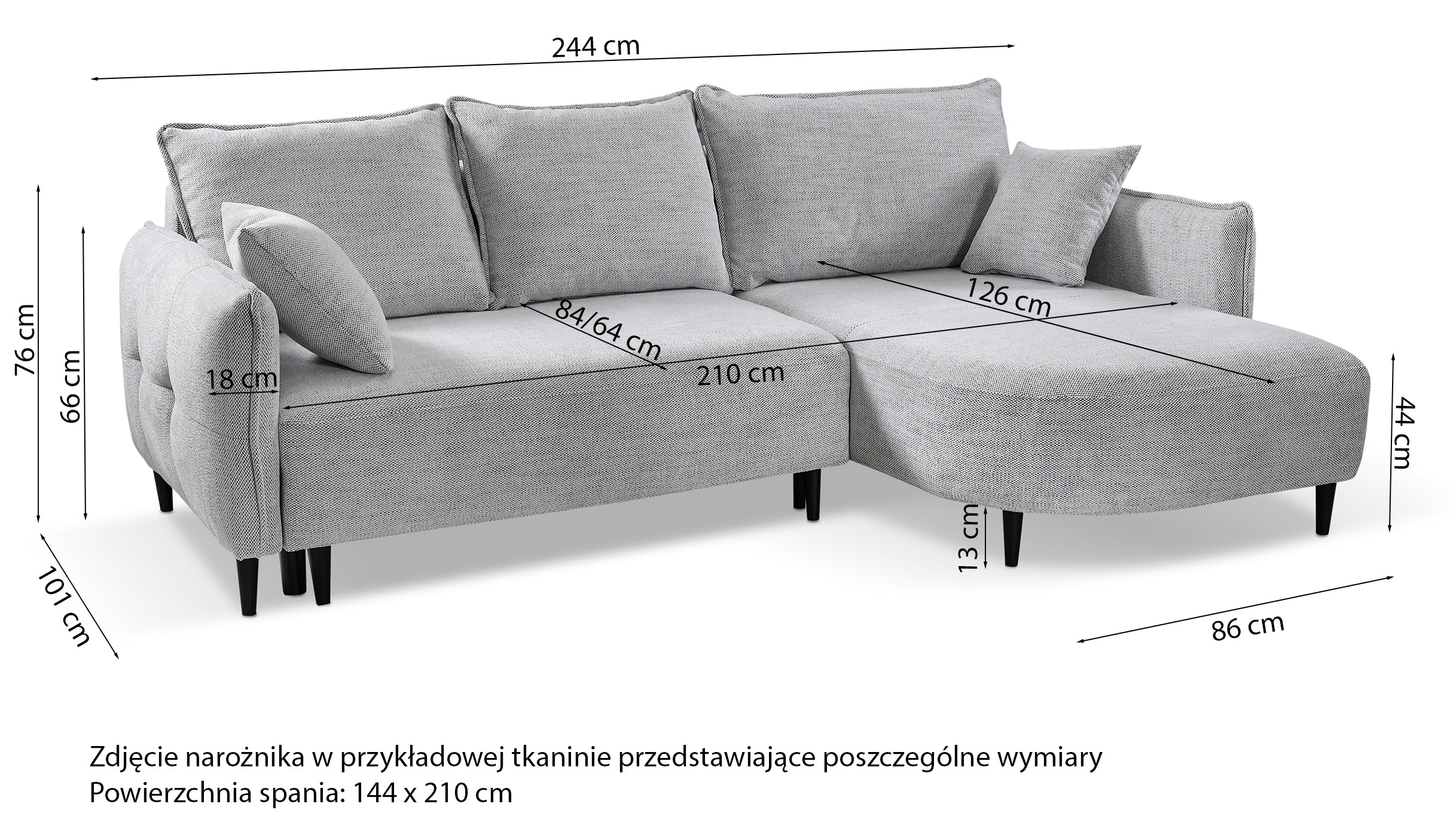 Narożnik z funkcją spania Oblivio mini L-kształtny lewostronny z pojemnikiem jasnoszary plecionka - Image 8