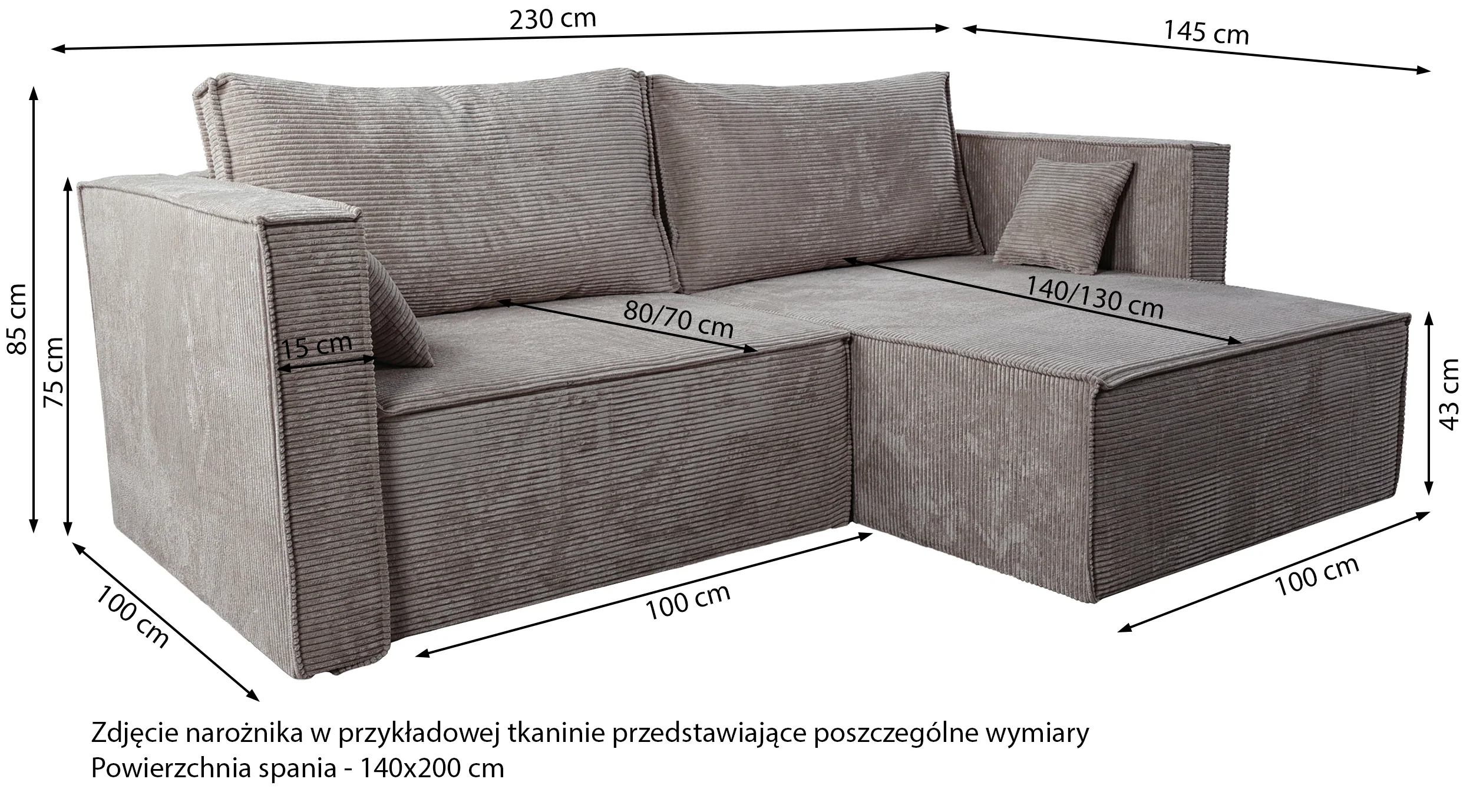 Narożnik z funkcją spania Ontaro L-kształtny uniwersalny z pojemnikiem musztardowy sztruks - Image 6