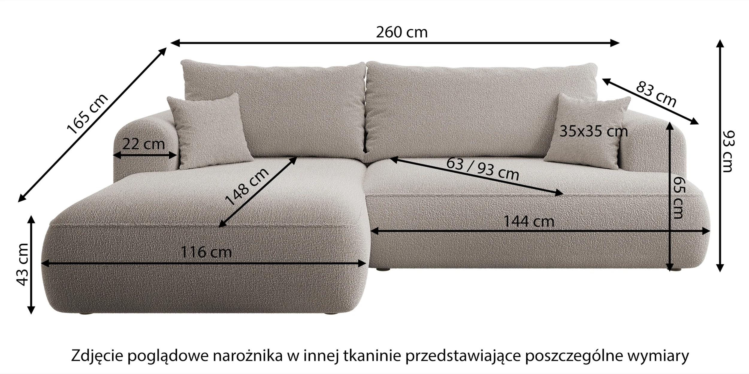 Narożnik z funkcją spania Ovo L-kształtny ciemnobeżowa plecionka lewostronny - Image 8