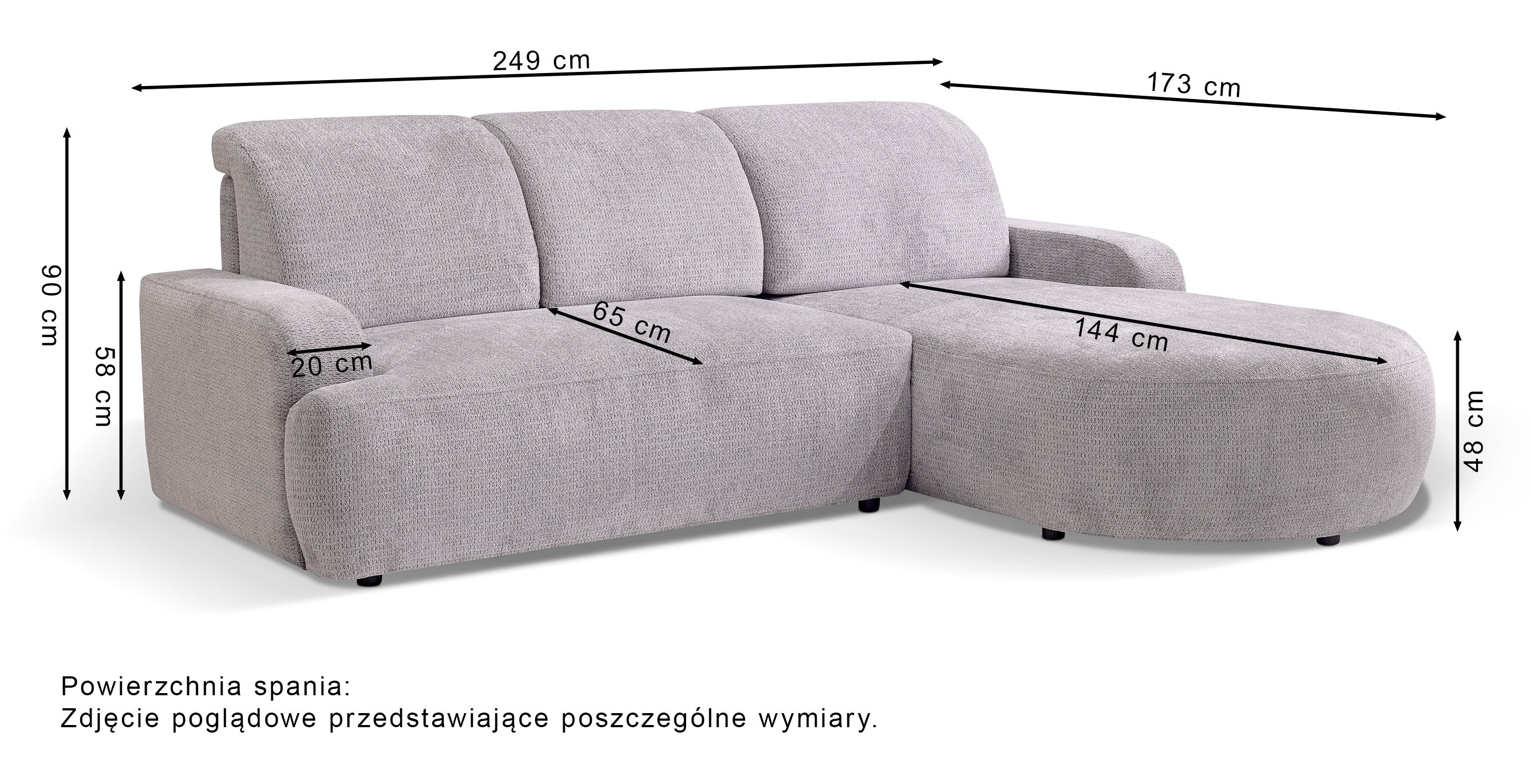 Narożnik z funkcją spania Parma L-kształtny prawostronny z pojemnikiem granatowy plecionka hydrofobowa - Image 10