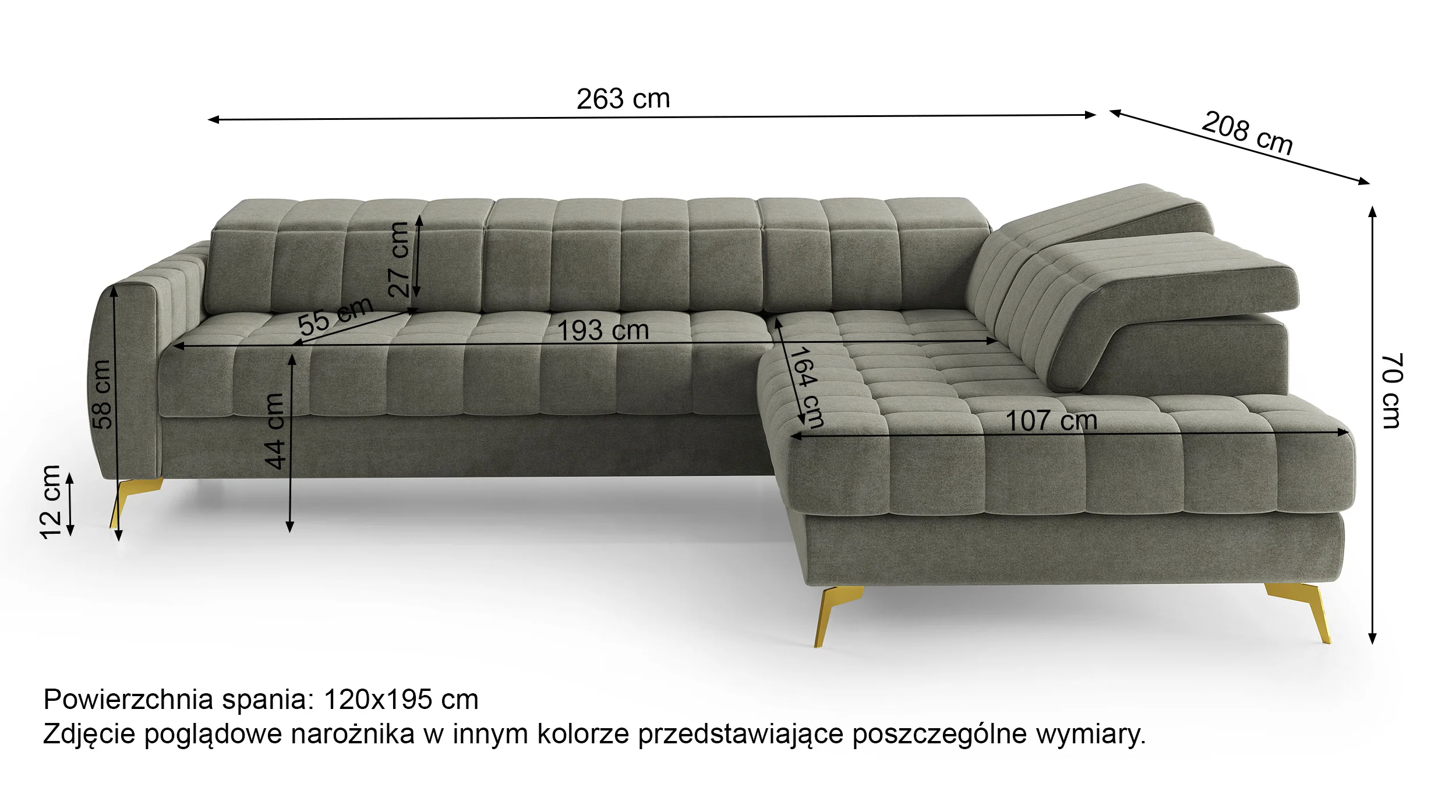 Narożnik z funkcją spania Pessi L-kształtny z pojemnikiem i regulowanymi zagłówkami jasnobeżowy welur łatwoczyszczący prawostronny - Image 4