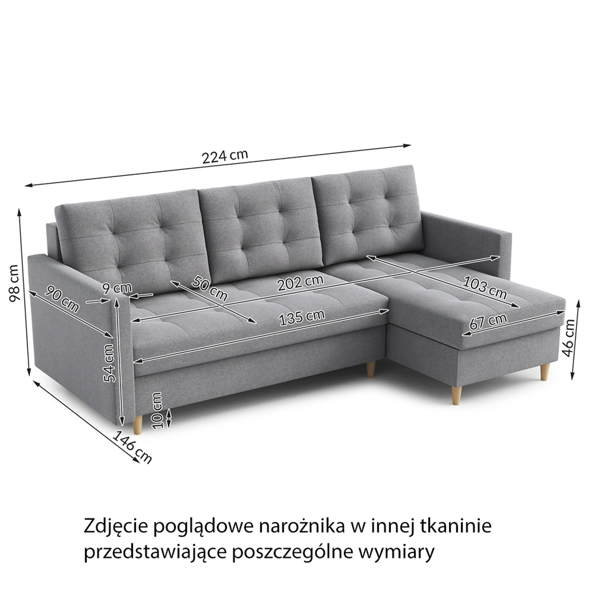 Narożnik z funkcją spania Plauton L-kształtny z pojemnikiem uniwersalny ciemnoszary plecionka - Image 3