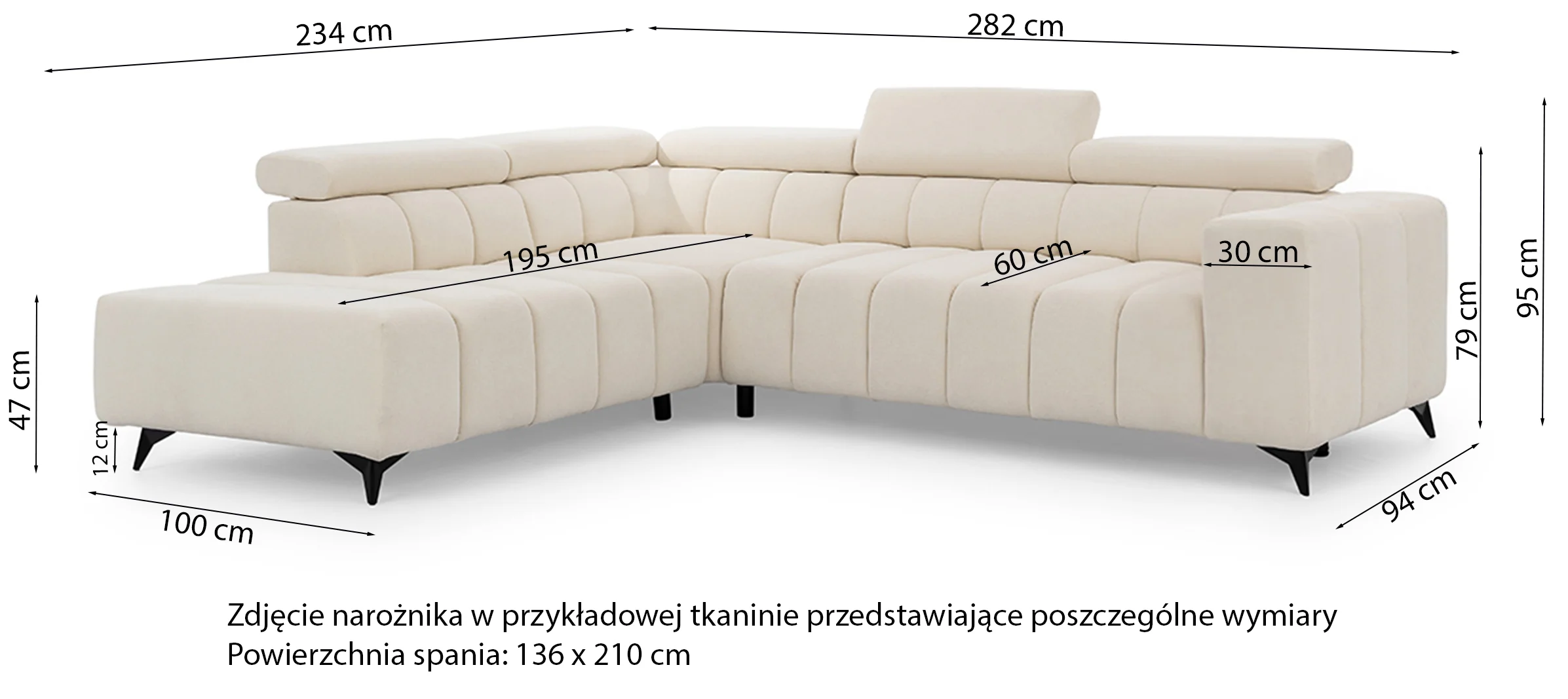 Narożnik z funkcją spania Ragussino L-kształtny z boczkiem i regulowanymi zagłówkami kremowy szenil prawostronny - Image 11