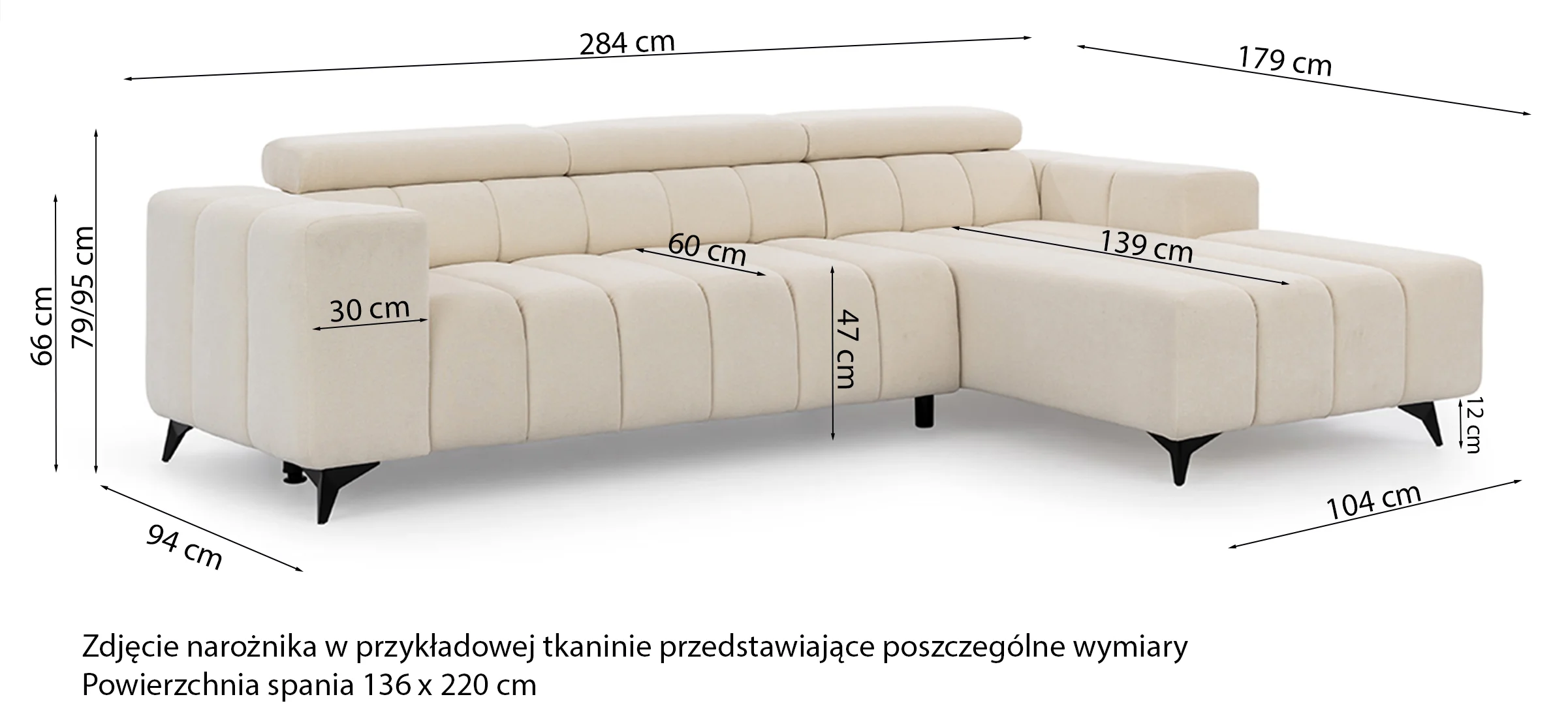 Narożnik z funkcją spania Ragussino L-kształtny z regulowanymi zagłówkami i pojemnikiem jasnobeżowy szenil prawostronny - Image 10