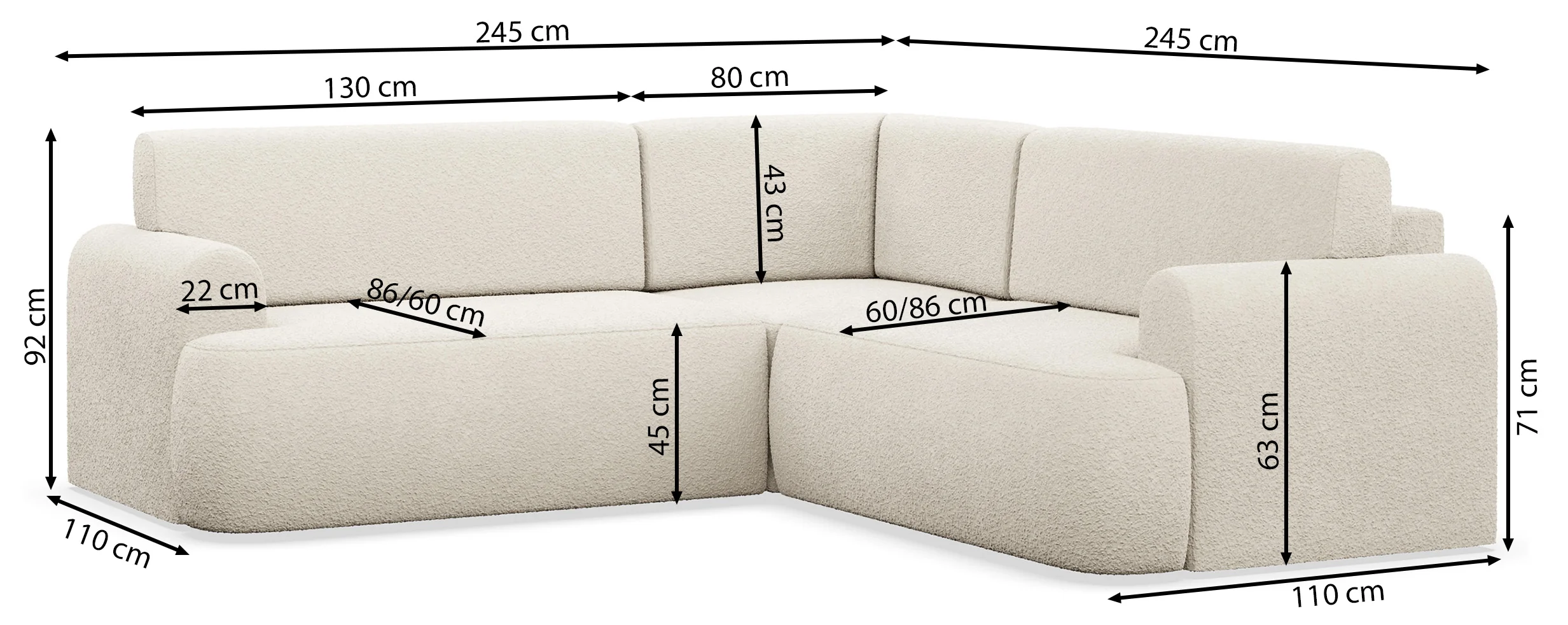 Narożnik z funkcją spania rogówka Kaveo L-kształtny symetryczny beżowy plusz - Image 6