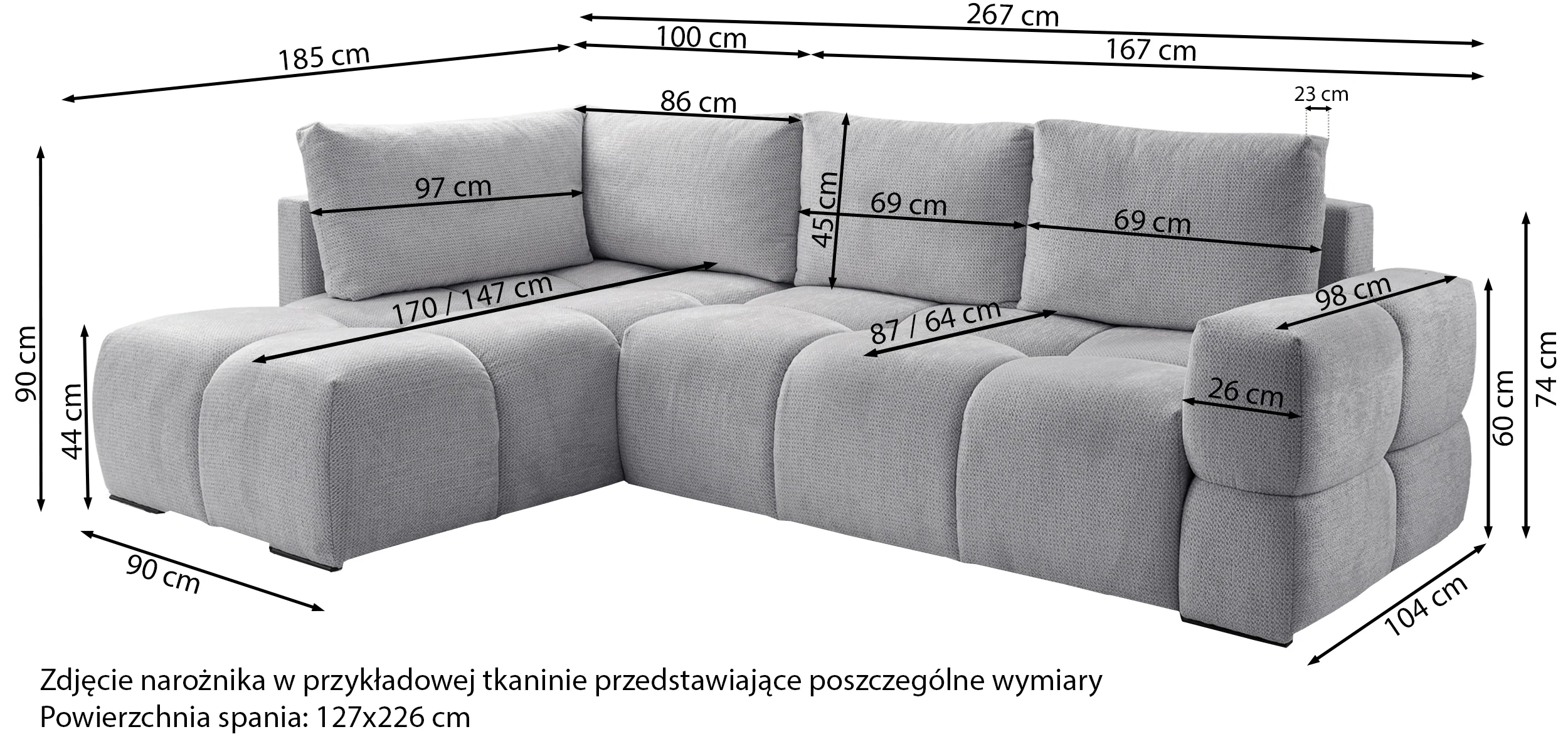 Narożnik z funkcją spania Taremi L-kształtny uniwersalny z pojemnikiem biały szenil hydrofobowy - Image 8