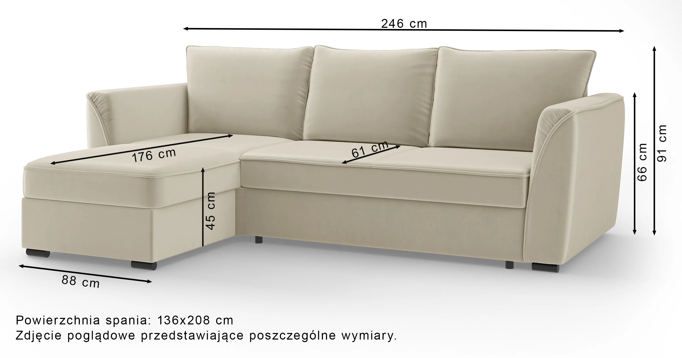 Narożnik z funkcją spania Viki L-kształtny lewostronny z pojemnikiem czarny welur - Image 6