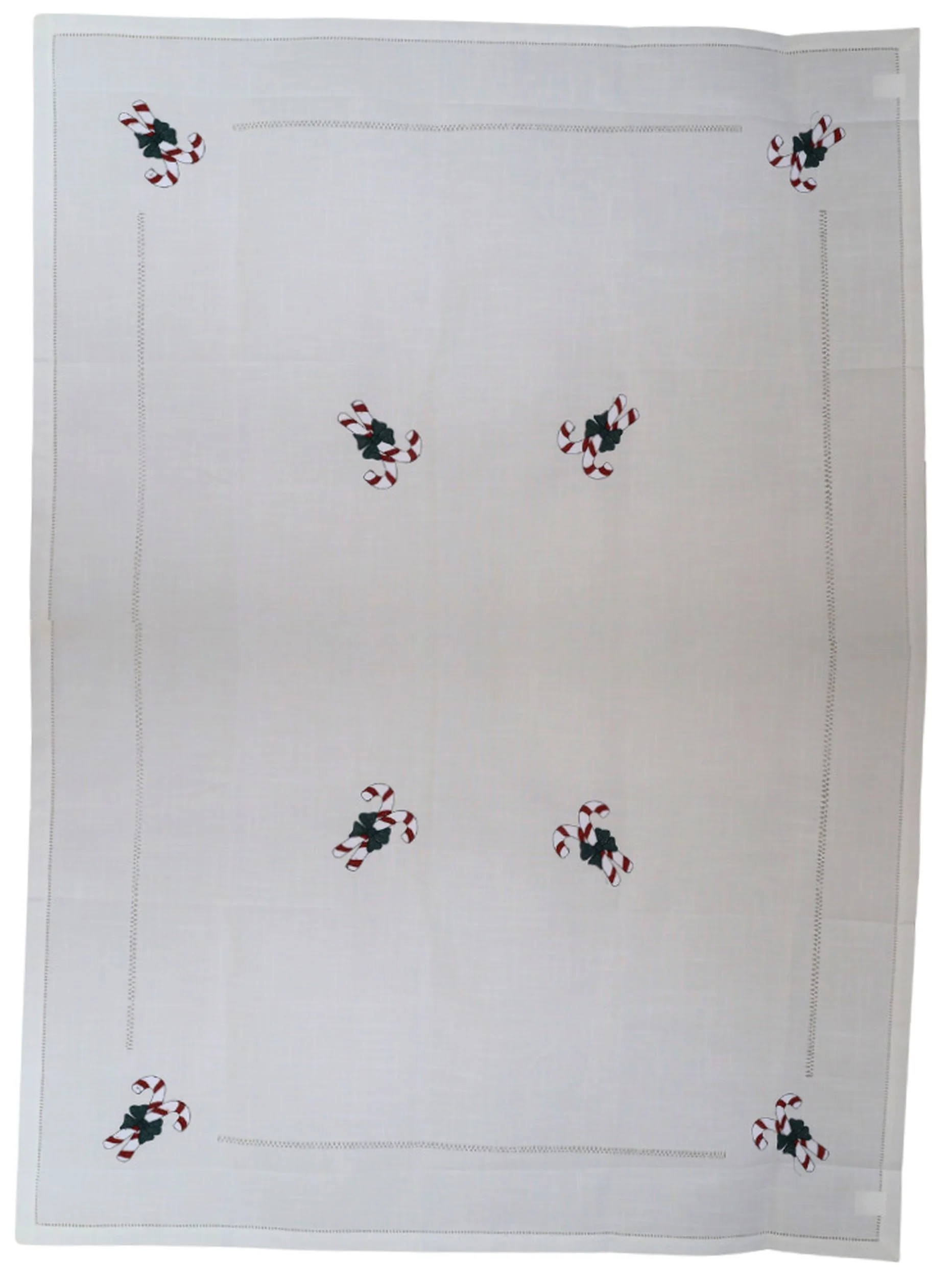 Obrus świąteczny Sidolle 180x140 cm biały z kolorowymi laskami