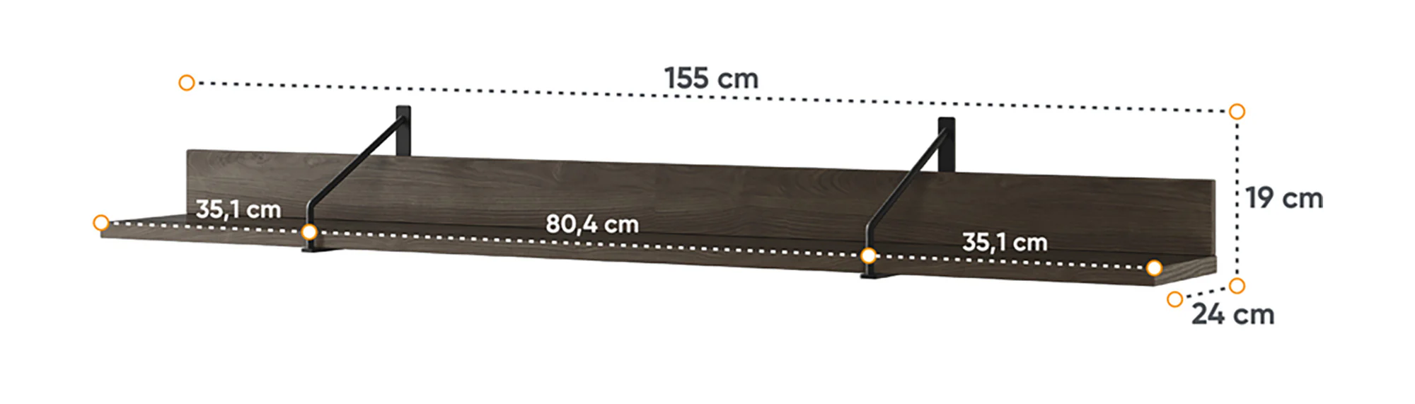 Półka wisząca Piemonte 155 cm Jesion portland/czarny - Image 4